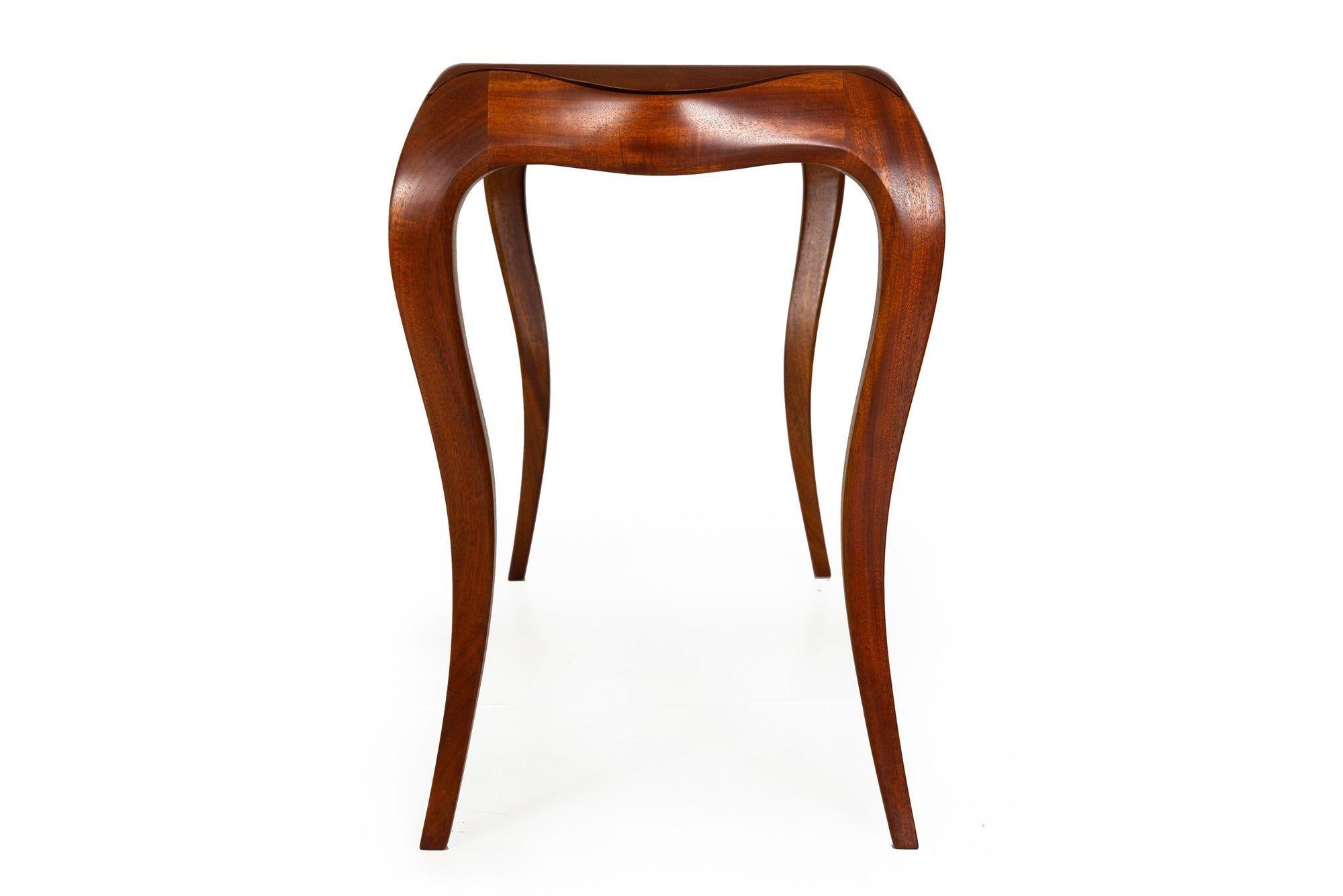 American Vintage Modernist Serpentine Mahogany Console Table, 20th Century, Signed For Sale