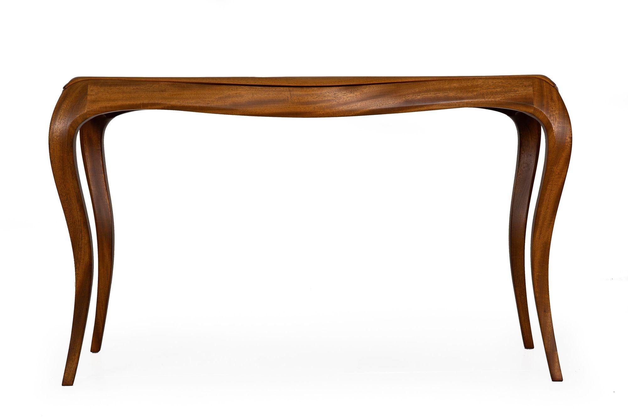 Vintage Modernist Serpentine Mahogany Console Table, 20th Century, Signed In Good Condition For Sale In Shippensburg, PA