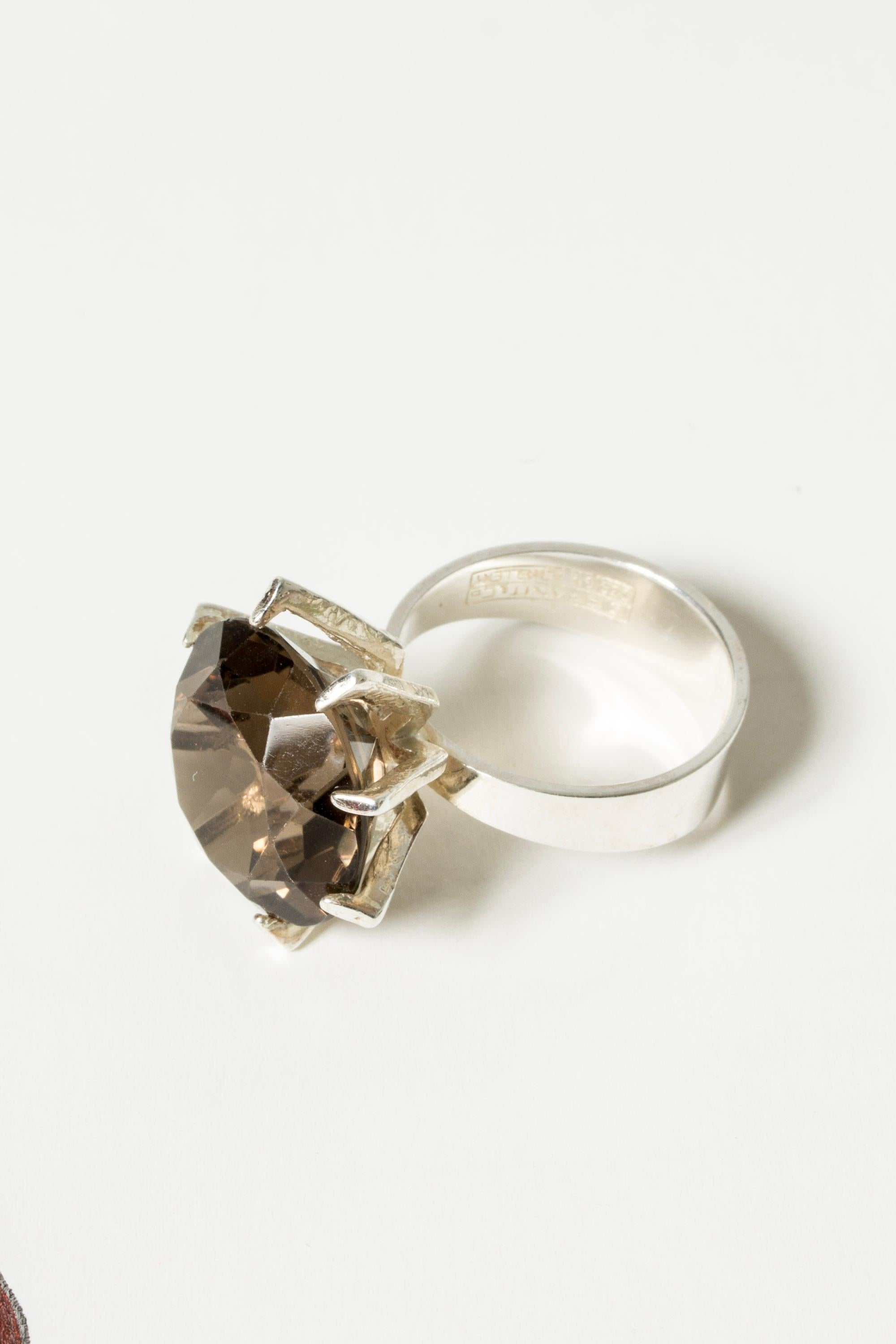 Vintage Modernist Silver and Smoke Quartz Ring from Erik Granit, Finland, 1972 In Good Condition In Stockholm, SE