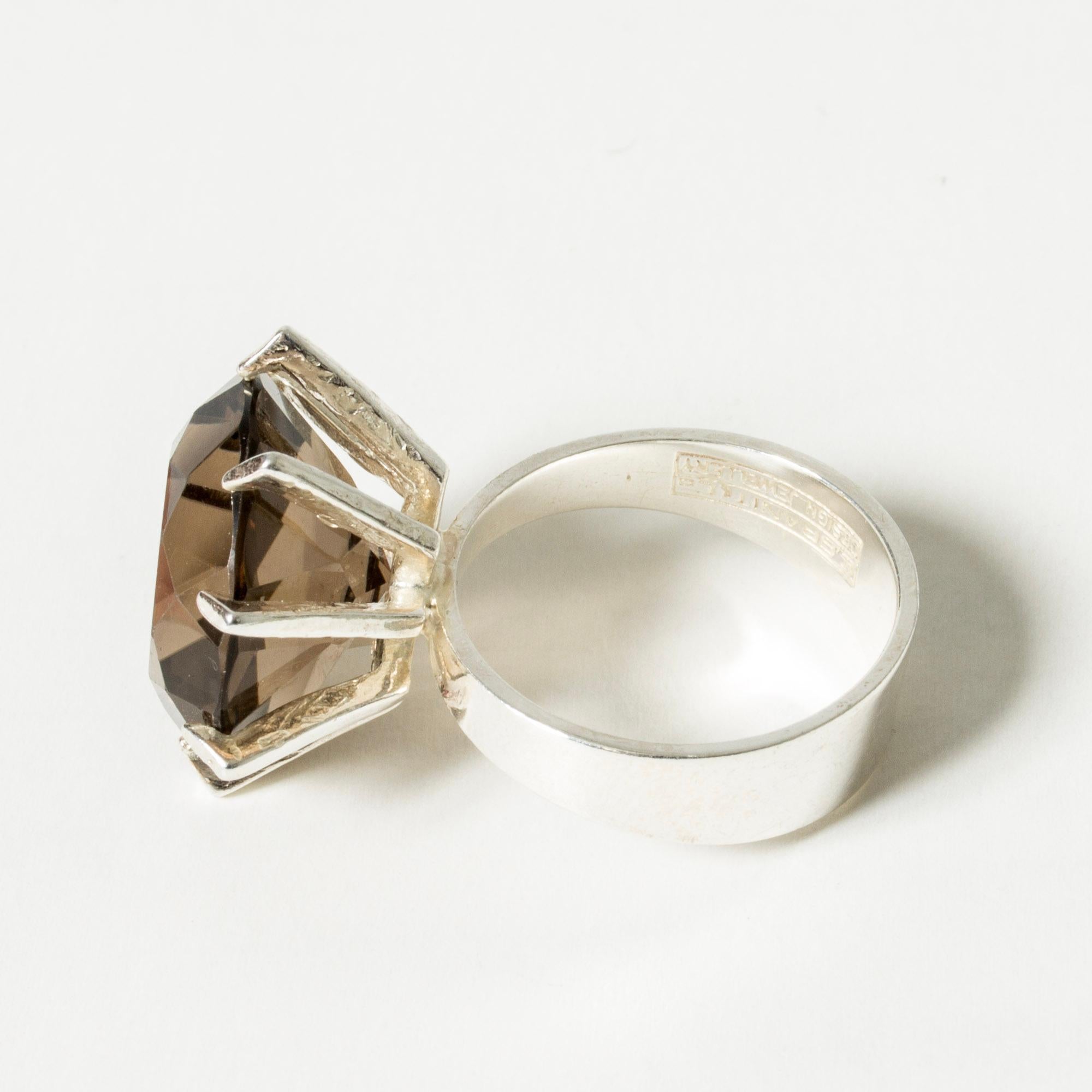 Women's Vintage Modernist Silver and Smoke Quartz Ring from Erik Granit, Finland, 1972