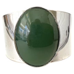 Vintage Modernist Silver Bracelet with Green Stone