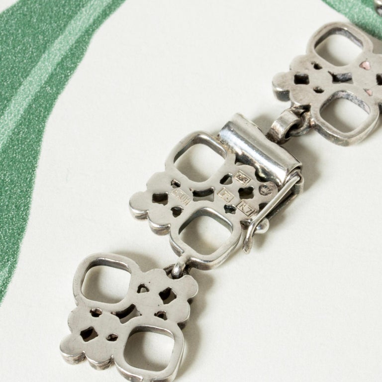 Collier Brutaliste Années 70 En étain Martelé Avec Cabochon Rose - Bijou Suédois