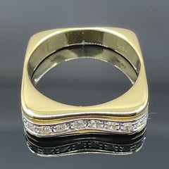 Vintage Modernist Square Shank 18k Gold Diamond Band Sz 5.25