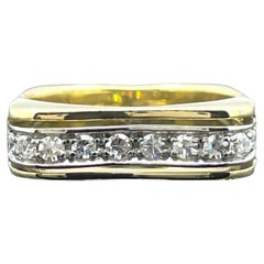 Anillo de diamantes de oro de 18 quilates con vástago cuadrado modernista vintage Sz 5.25