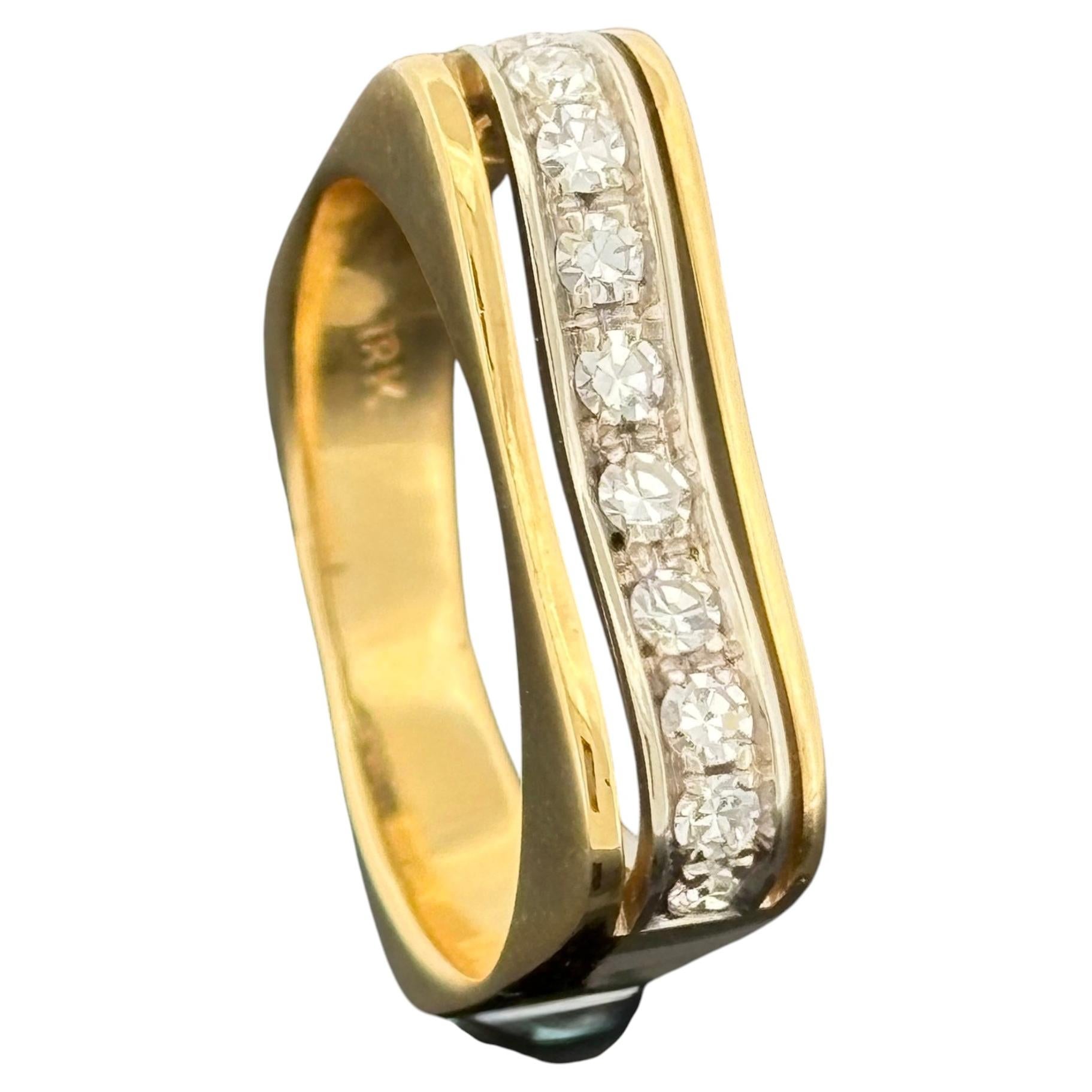 Vintage By con gambo quadrato in oro 18k e diamanti Sz 5.25