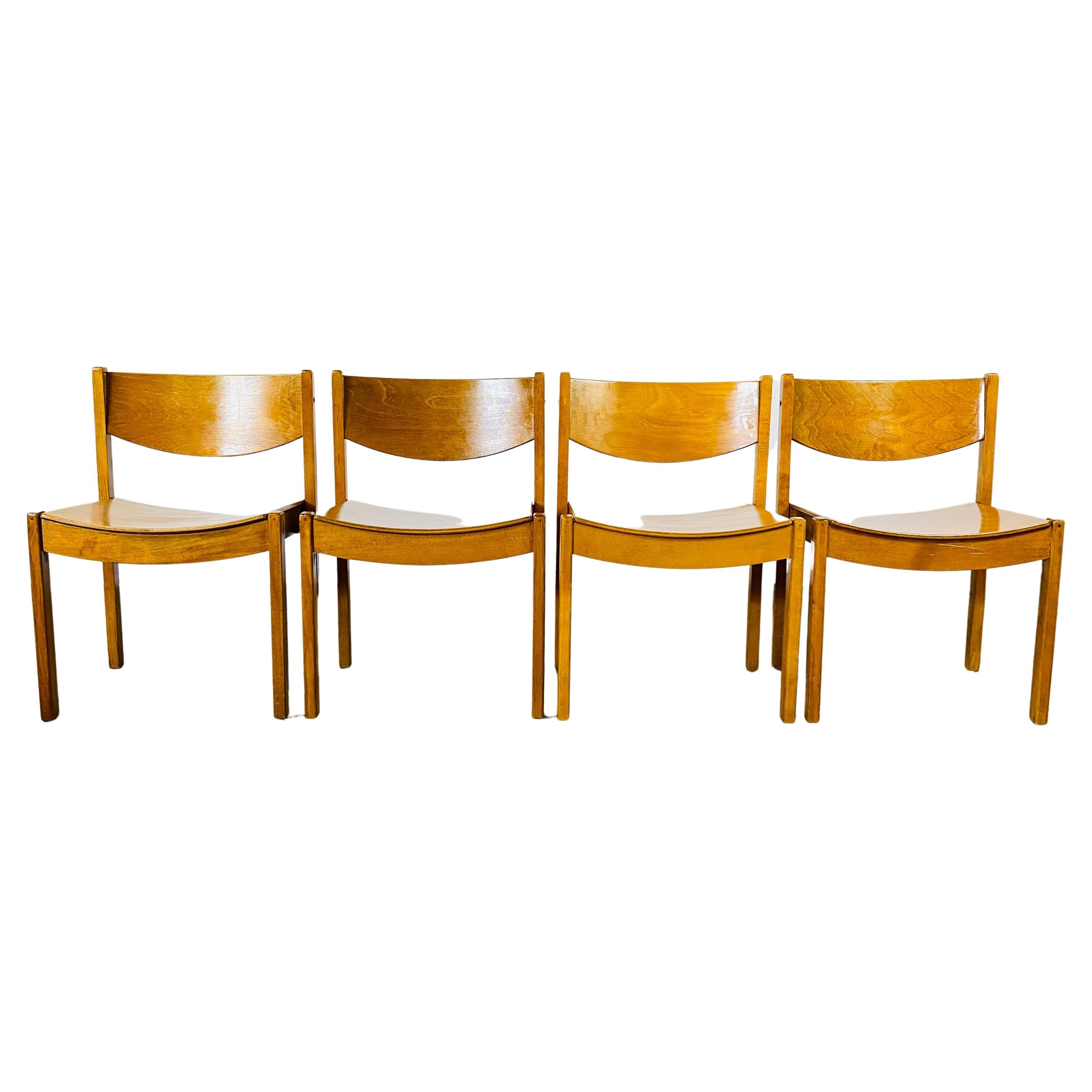 Vintage Modernist Stackable Dining Chairs, Set of 4, 1960s