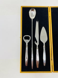 Vintage Modernist Stainless Steel Barware Tool Set in Box Made in Japan