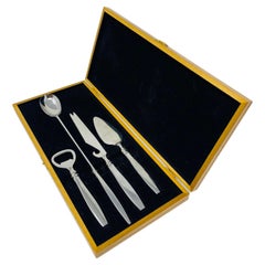 Vintage Modernist Stainless Steel Barware Tool Set in Box Made in Japan