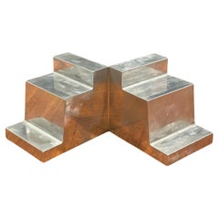 Vintage Modernist Stair Cut Polished Steel Bookends