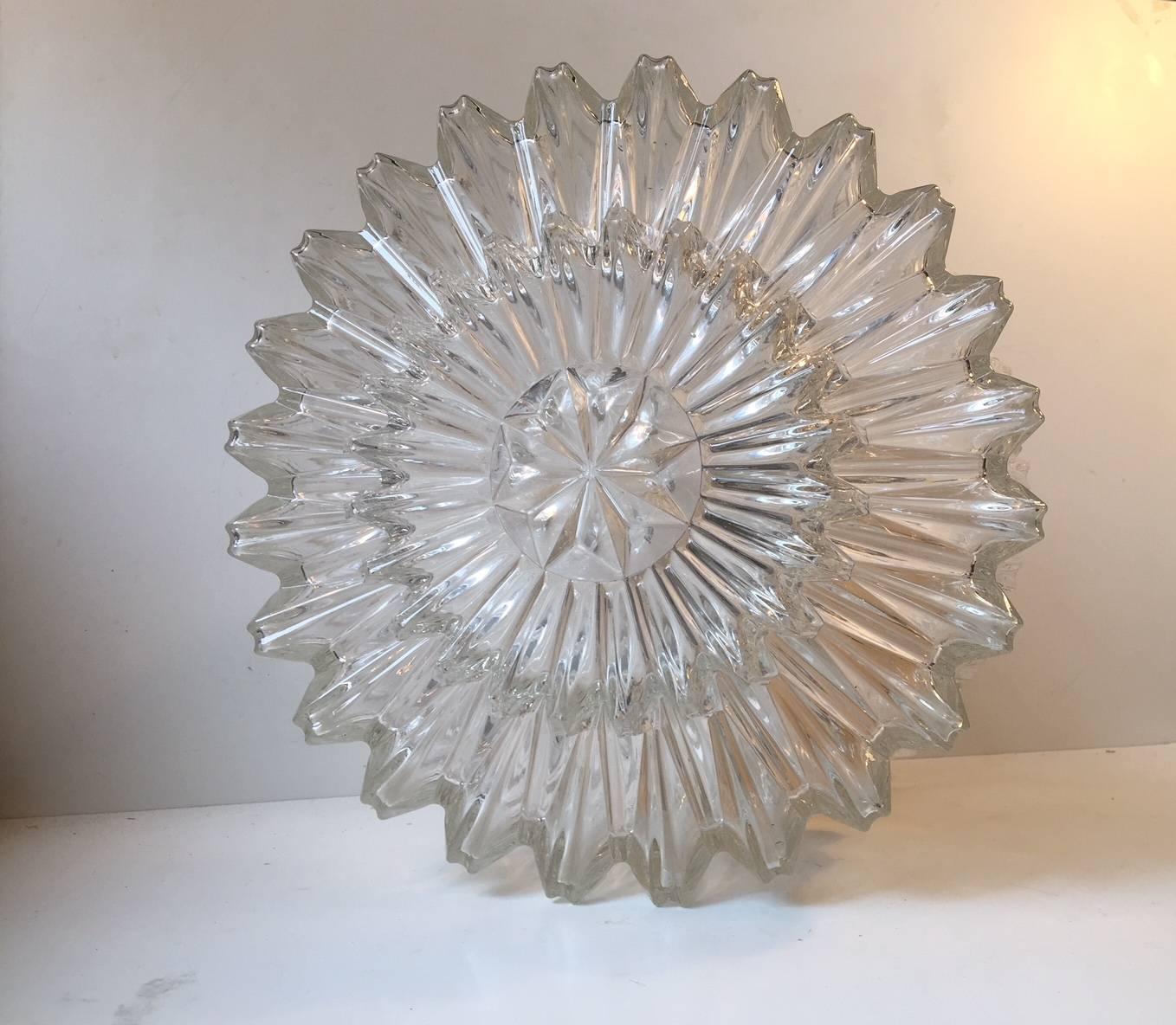 Faceted Vintage Modernist Starburst Glass Pendant Lamp from Glashütte Limburg, 1960s
