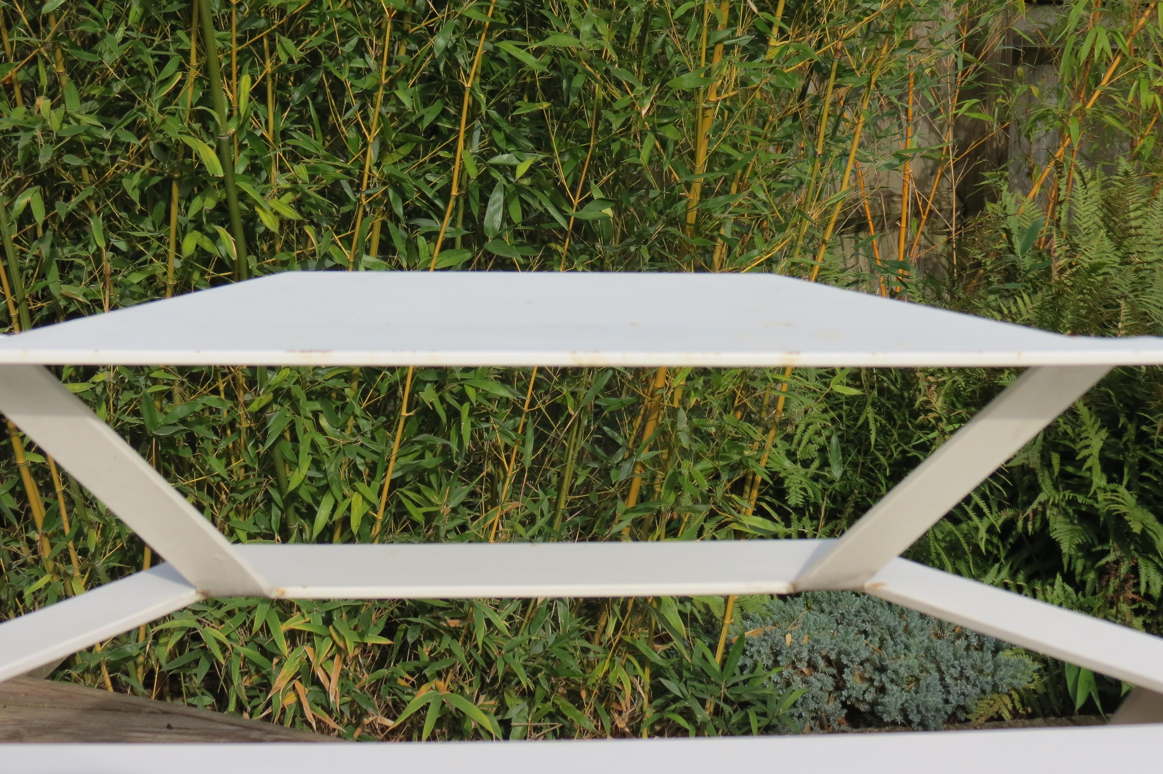 Vintage Modernist Steel Metal Modern Design White Garden Table, 1990s 7