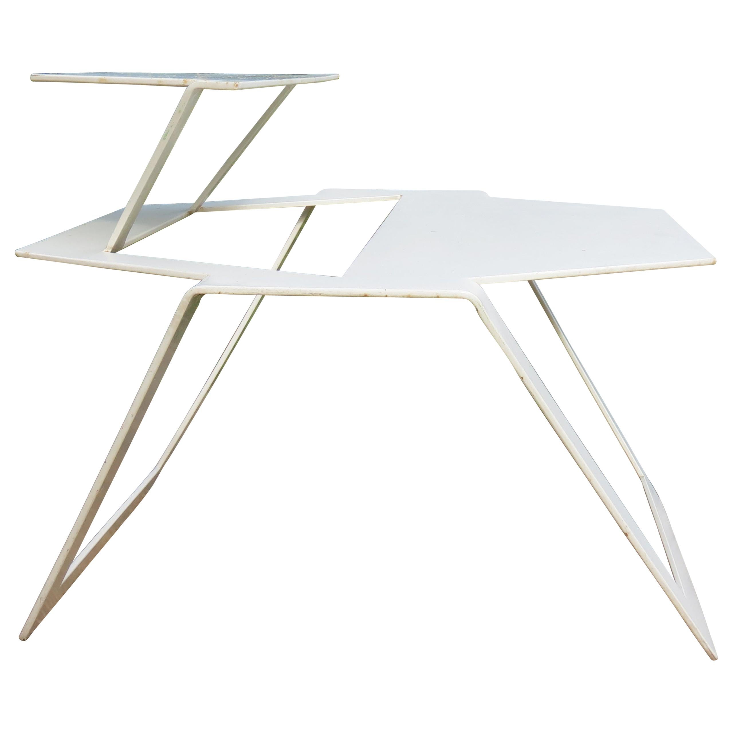 Vintage Modernist Steel Metal Modern Design White Garden Table, 1990s
