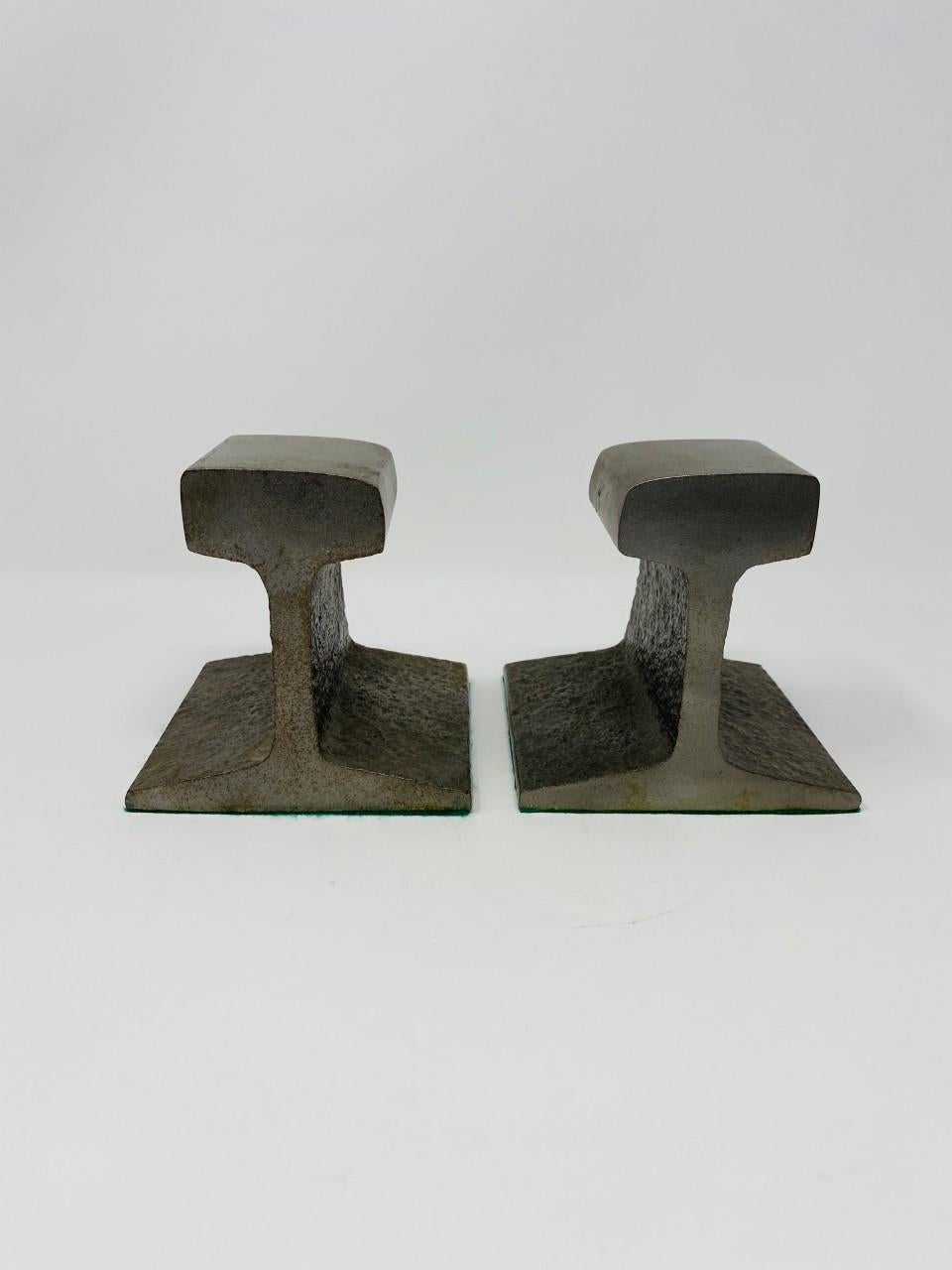 Mid-20th Century Vintage Modernist Steel Railroad Tie Bookends For Sale