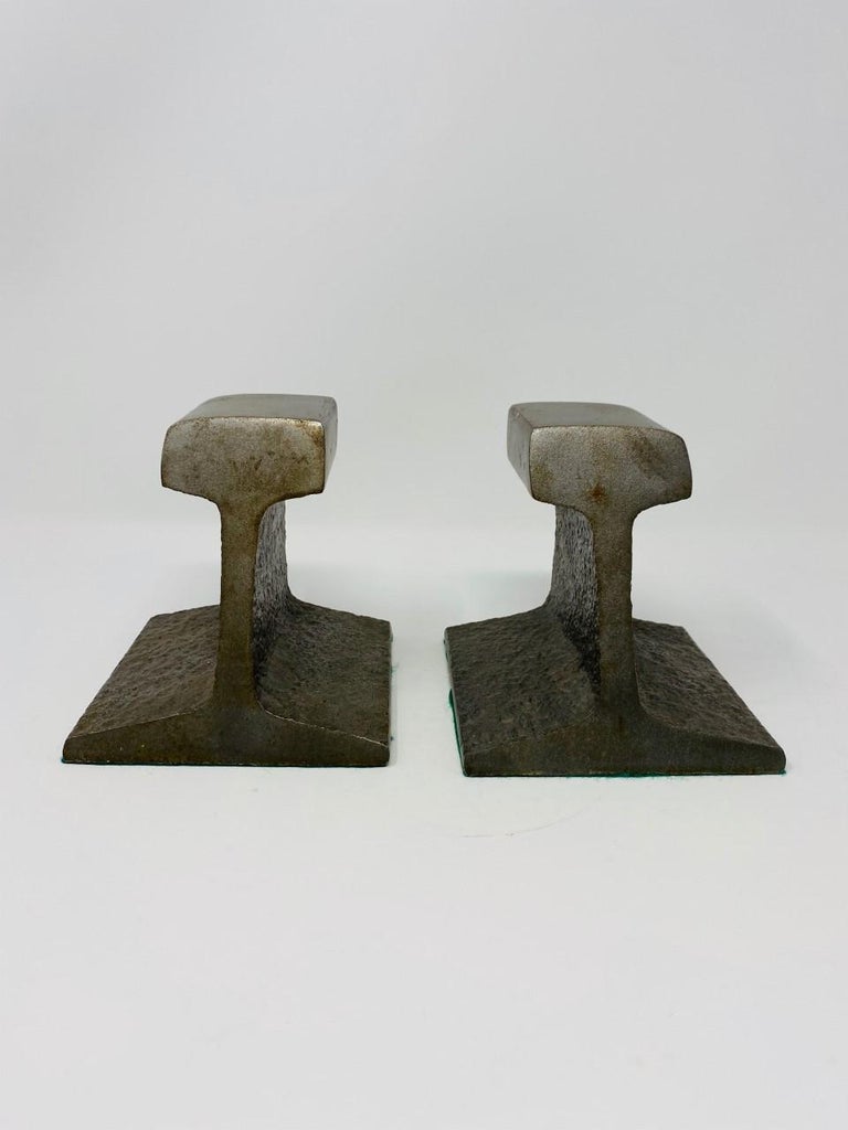Vintage Modernist Steel Railroad Tie Bookends For Sale at 1stDibs