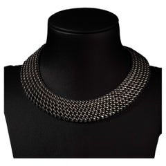 Vintage Modernist Sterling Silver Wide Collar Necklace Choker Cleopatra 40cm 16"