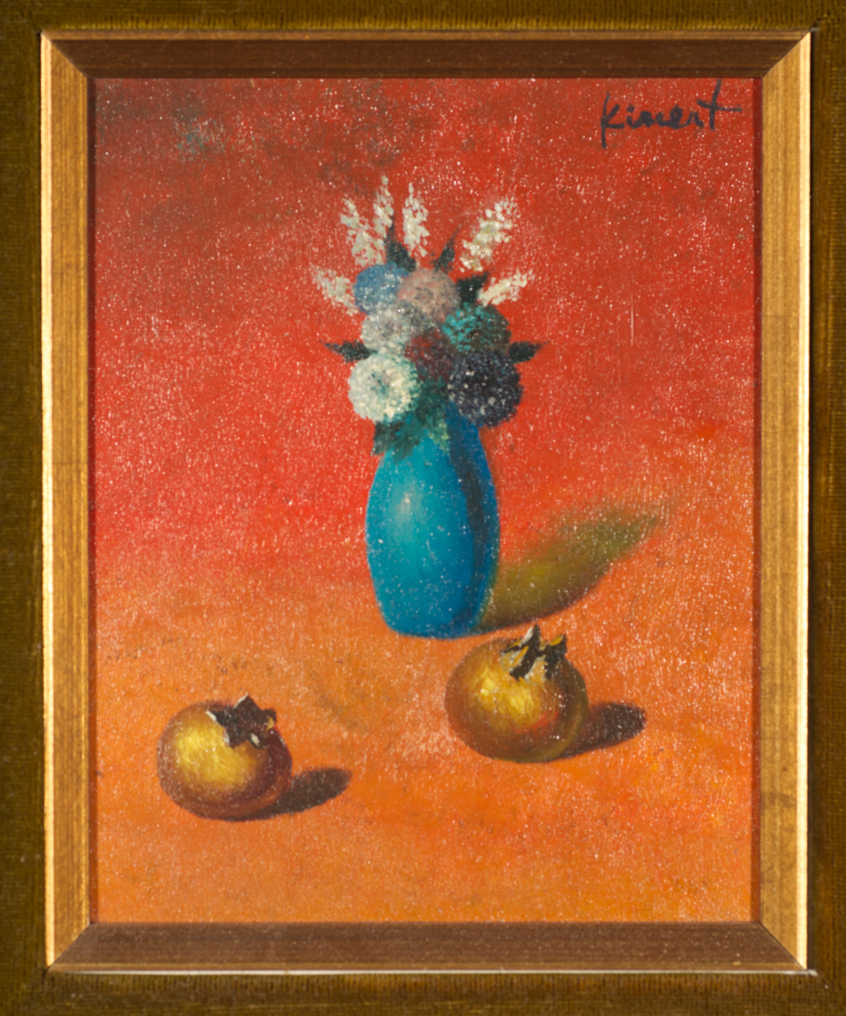 Mid-Century moderno Pittura a olio su natura morta modernista d'epoca, firmata, incorniciata in vendita