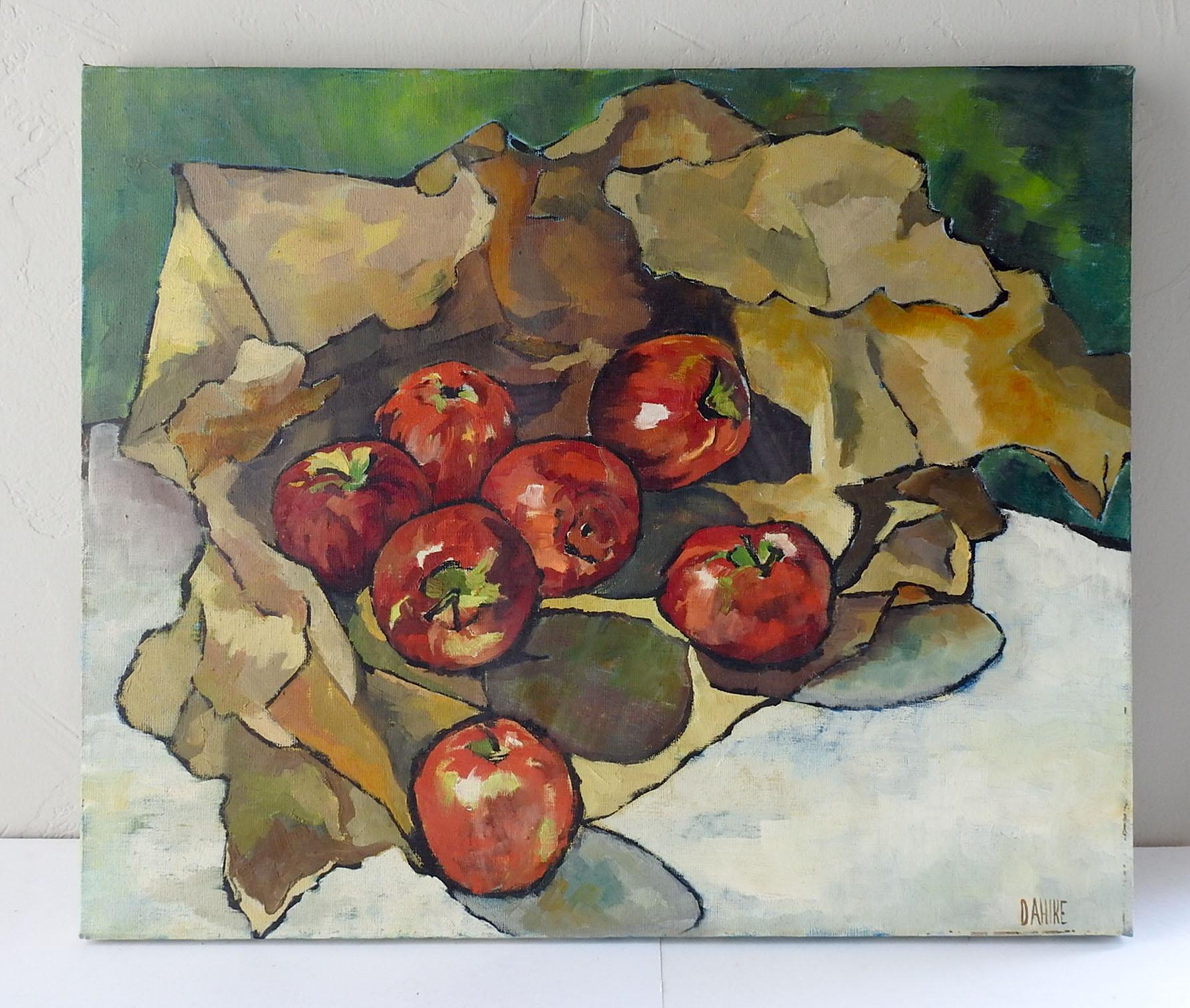 Mid-Century Modern Vintage Modernist Still Life Painting With Apples For Sale