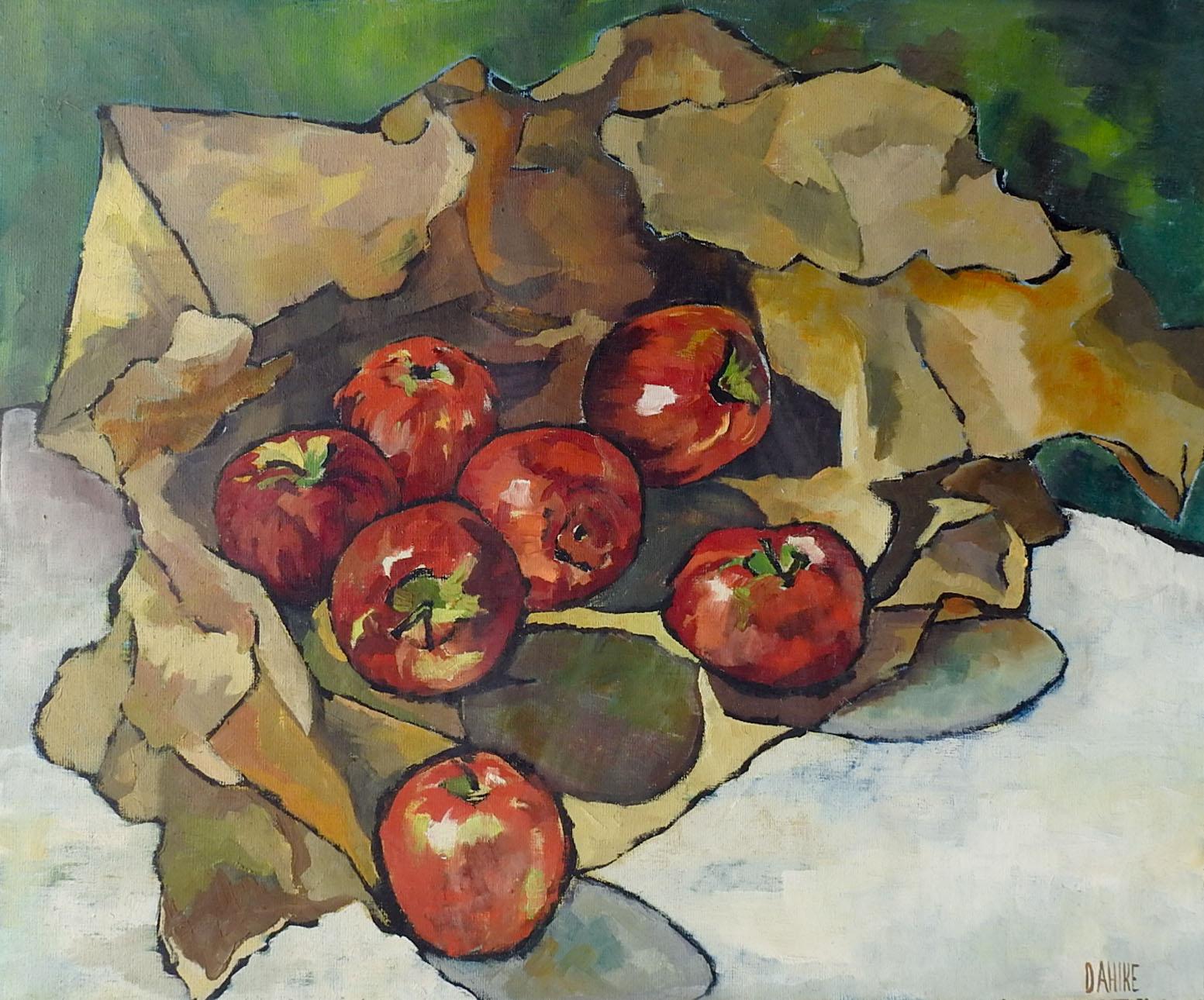 American Vintage Modernist Still Life Painting With Apples For Sale