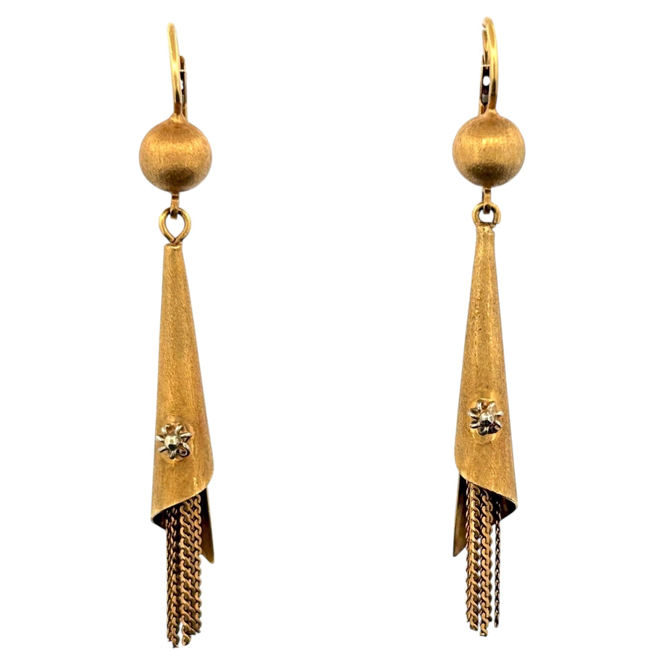 Vintage Coreletto Modernist Tassel Drop Earrings 18k Gold, Italy