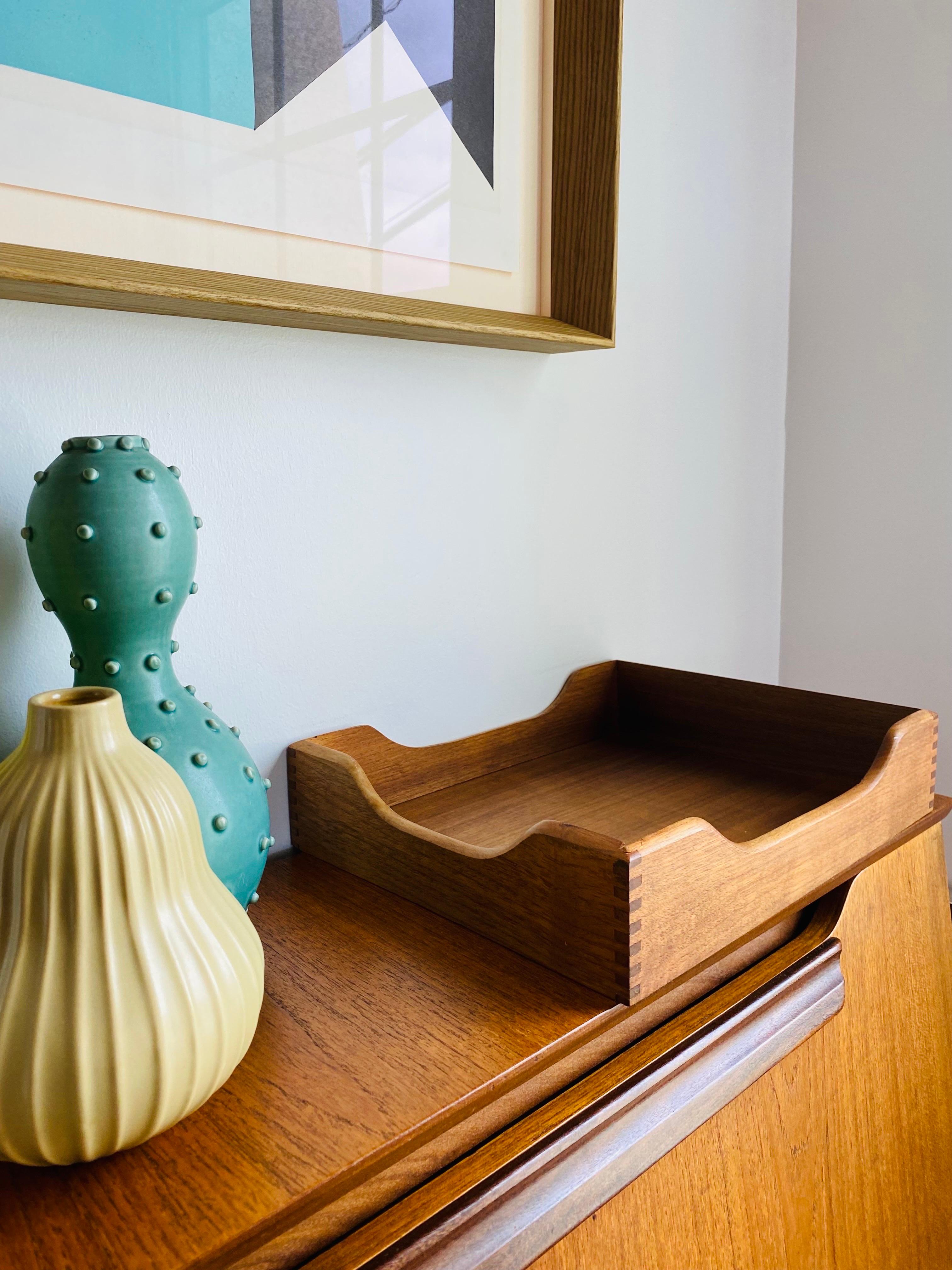 Mid-Century Modern Vintage Modernist Teak Paper Desk Tray For Sale
