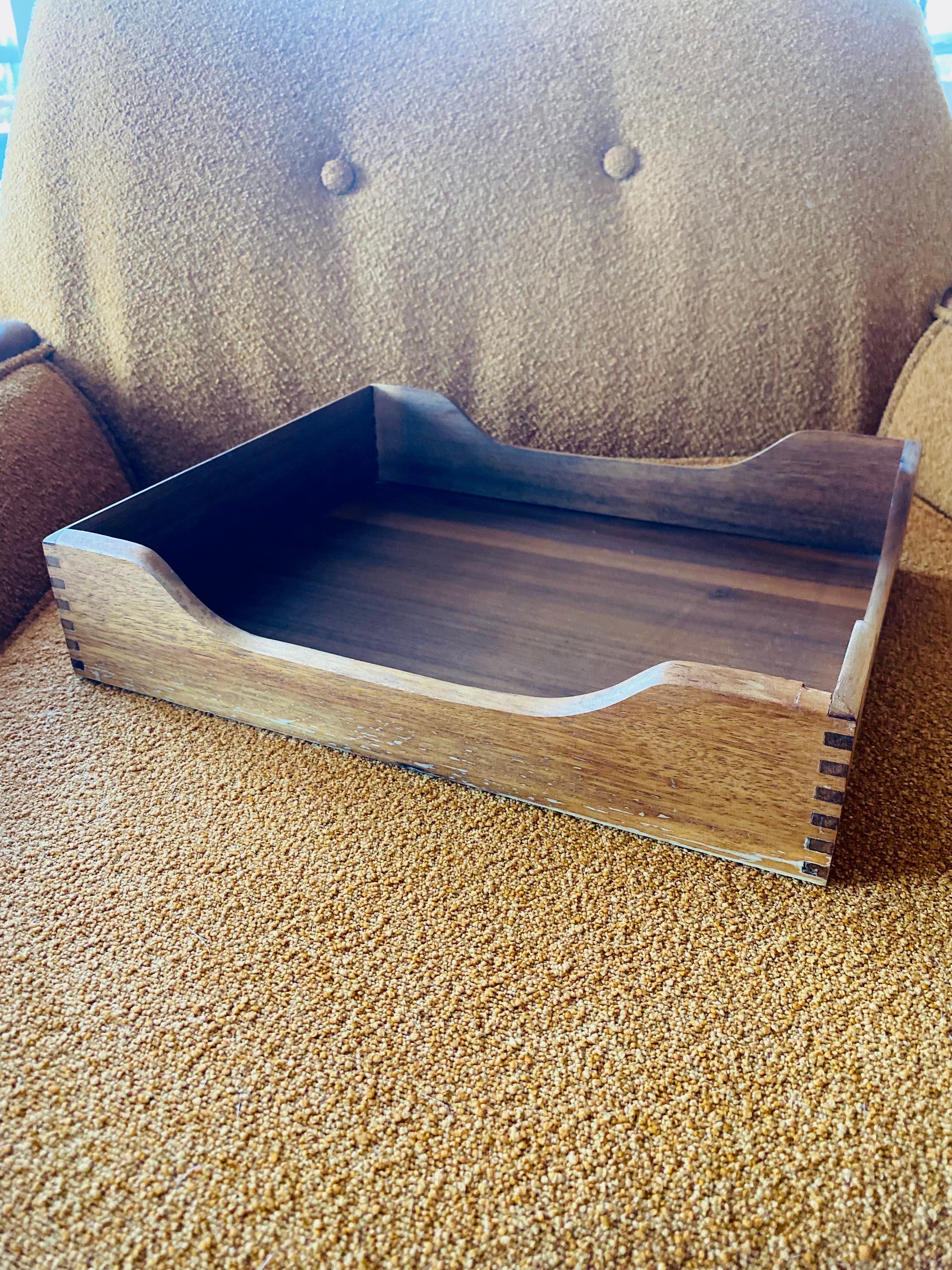 Vintage Modernist Teak Paper Desk Tray In Good Condition For Sale In San Diego, CA