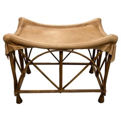 Vintage Modernist Thebes Bent Bamboo / Pencil Reed & Leather Draped Stool