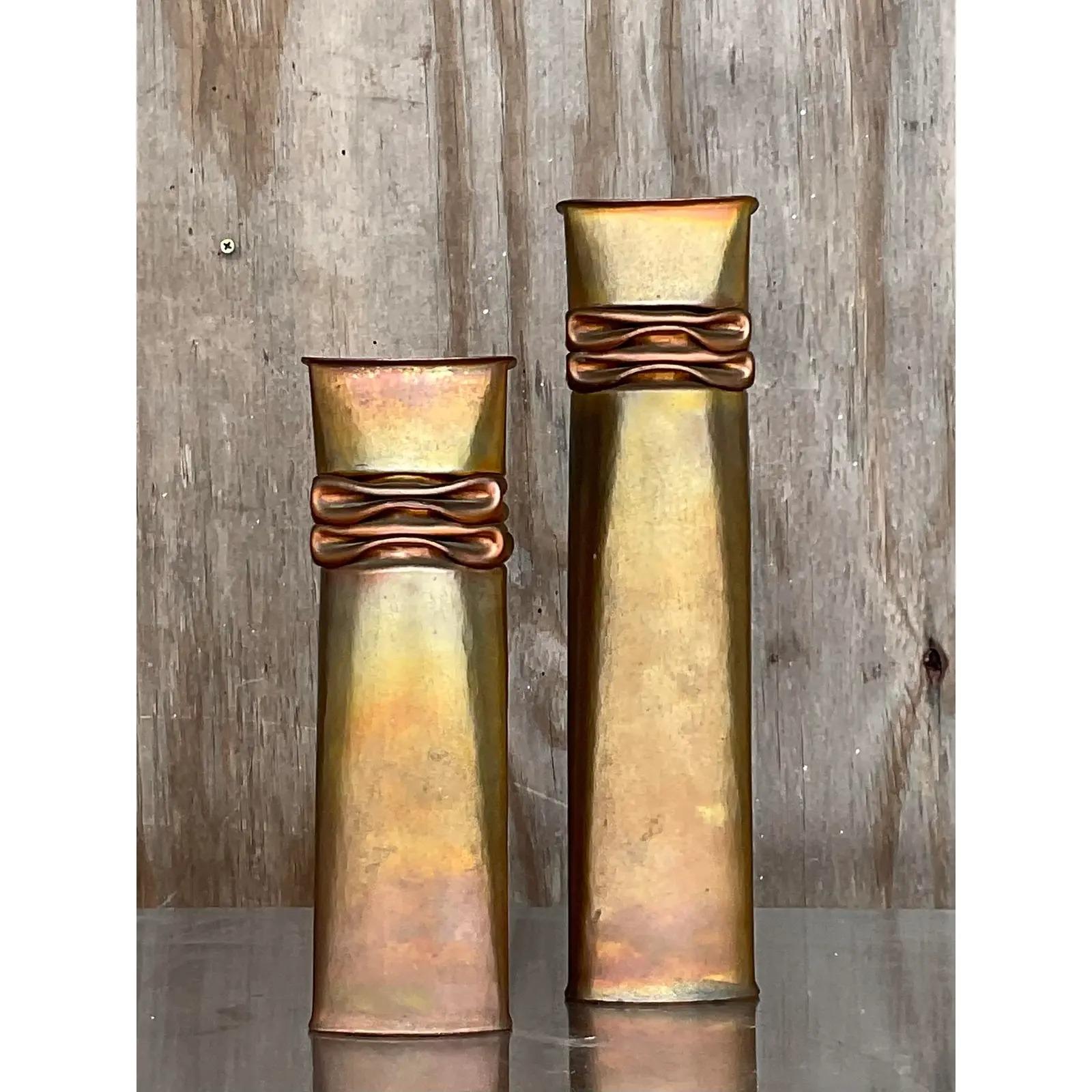 Vintage Modernist Thomas Roy Markusen Nickeled Copper Vases - Set of 2 For Sale 1