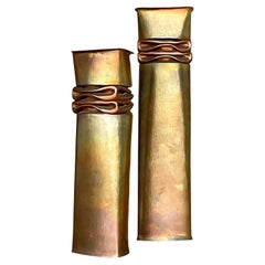 Retro Modernist Thomas Roy Markusen Nickeled Copper Vases - Set of 2