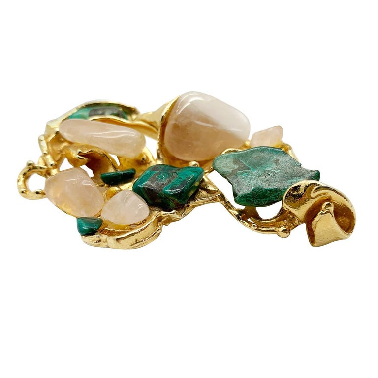 Collier Vintage Imposant Années 1970 - Suspension Moderniste, Chrome Et Quartz Rose - Occasion