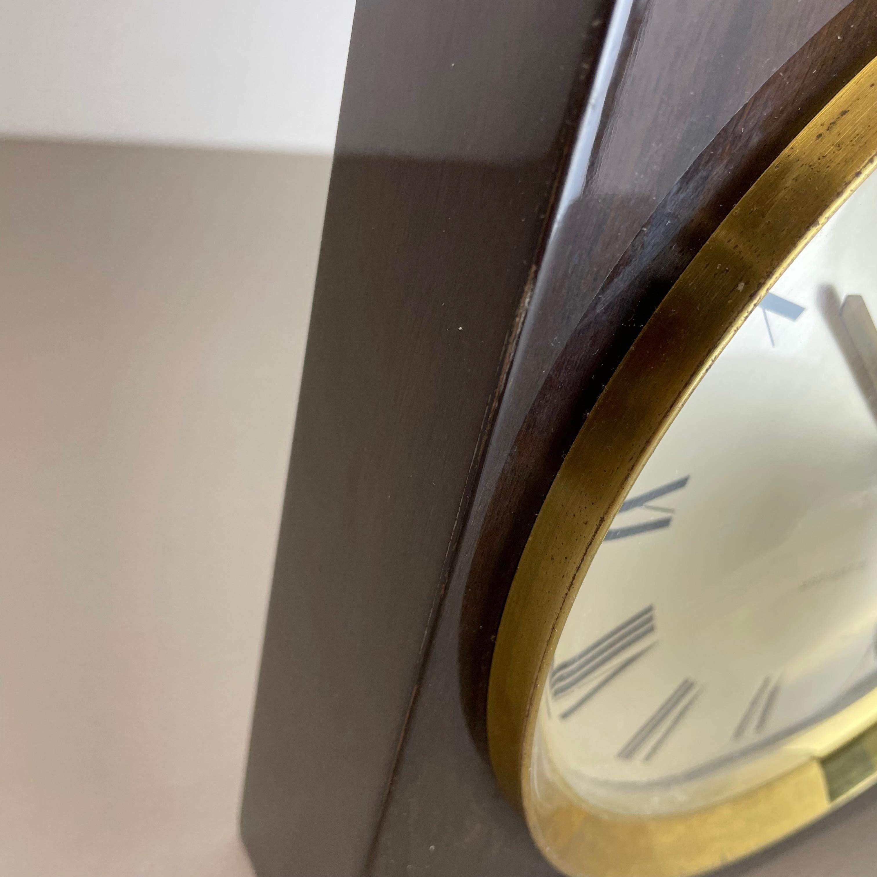 Vintage Modernist Wood + Brass Table and Wall Clock by Junghans, Germany, 1970s For Sale 6