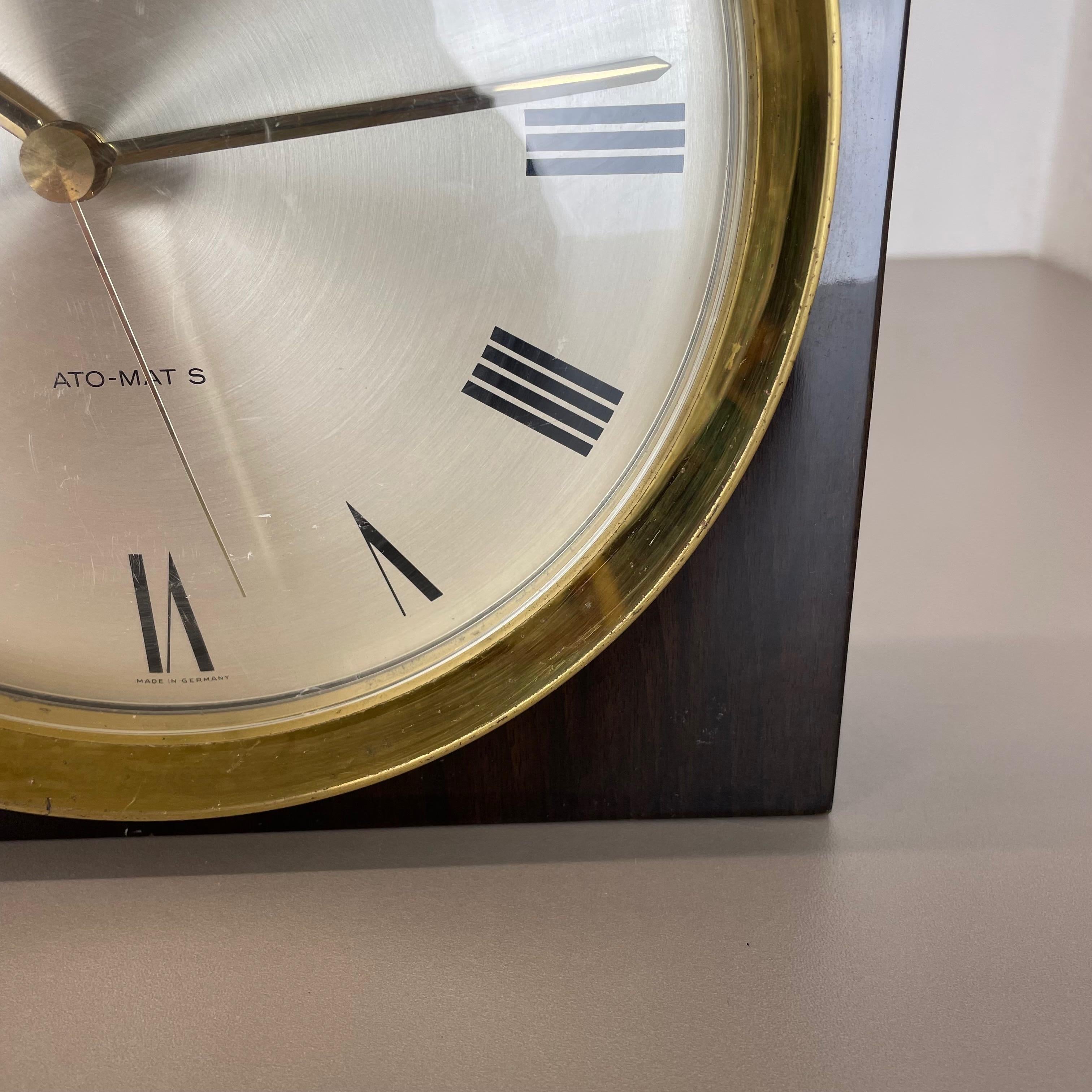 Metal Vintage Modernist Wood + Brass Table and Wall Clock by Junghans, Germany, 1970s For Sale