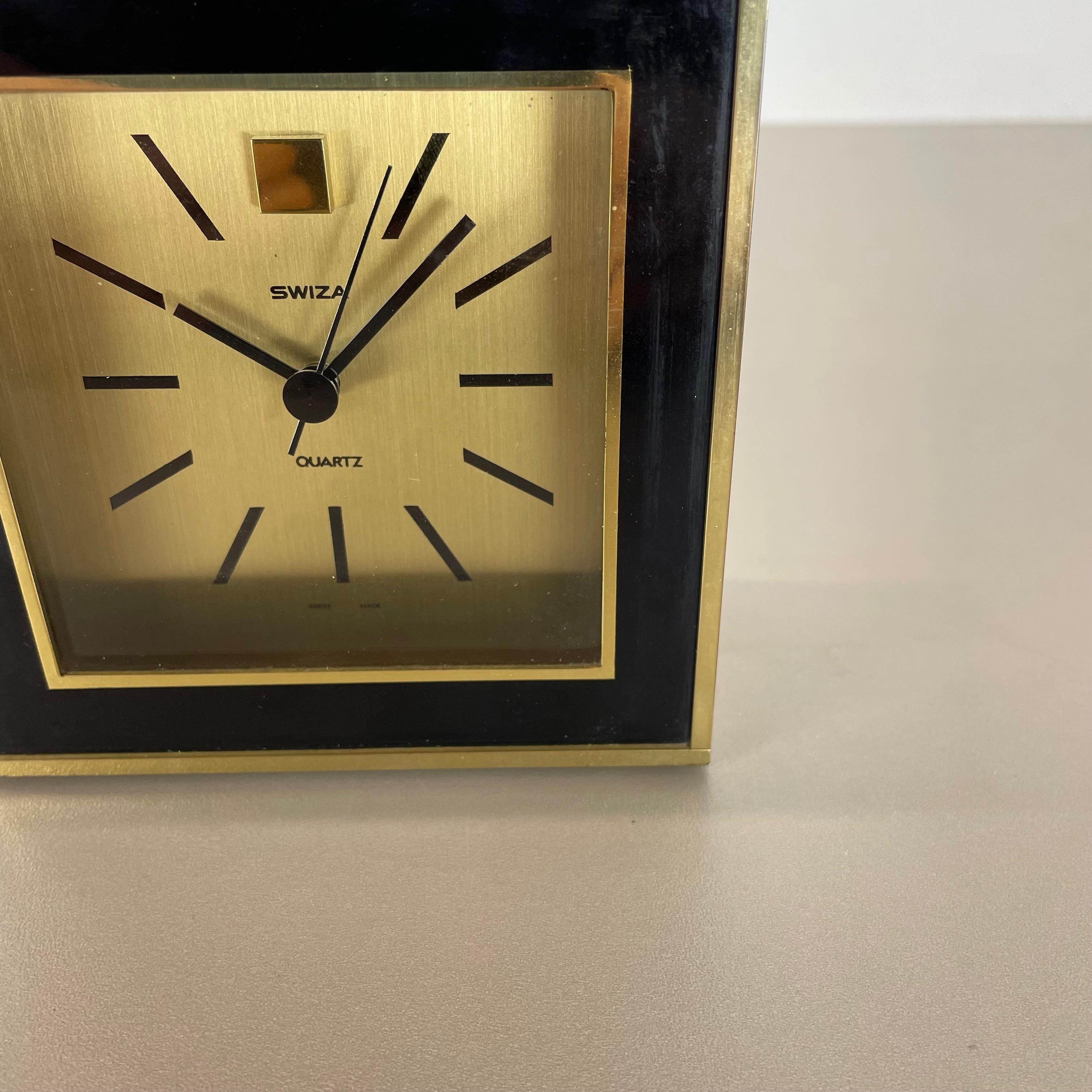 20th Century Vintage Modernist Wooden Brass Table Clock by Swiza, Switzerland 1970s