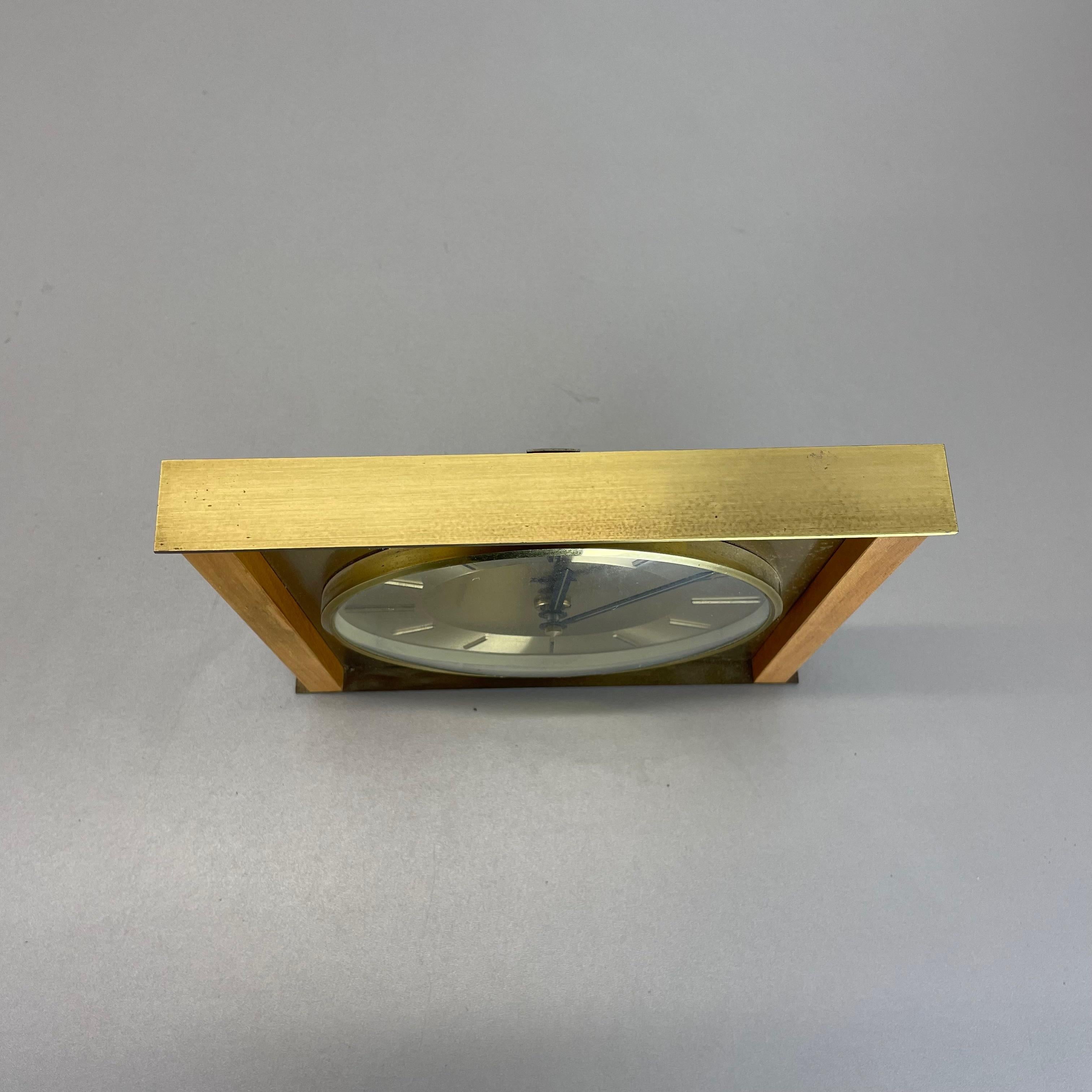 Reloj de pared + sobremesa vintage modernista de madera de teca y latón de Zentra, Alemania en venta 3