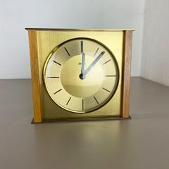 Vintage Modernist Wooden Teak Brass wall + Table Clock by Zentra, Germany