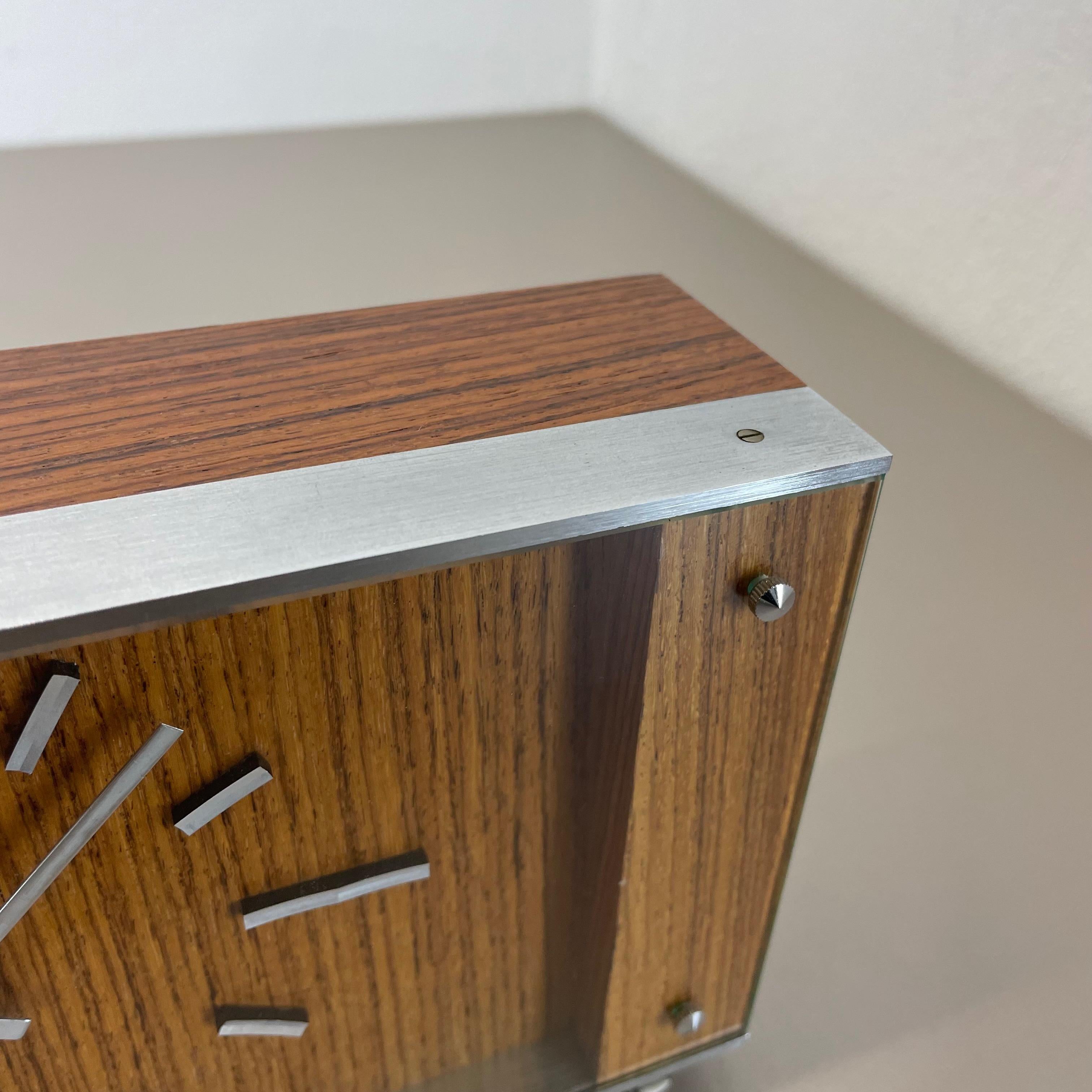 Vintage Modernist Wooden Teak Metal Table Clock by Zentra, Germany 1970s For Sale 4