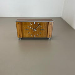 Vintage Modernist Wooden Teak Metal Table Clock by Zentra, Germany 1970s