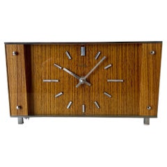 Vintage Modernist Wooden Teak Metal Table Clock by Zentra, Germany 1970s