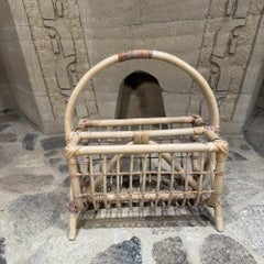 Vintage ModernnRattan Bamboo Magazine Rack Attributed Franco Albini