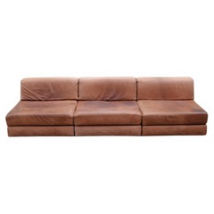 Vintage Modular Cognac Brown 1970s Leather Sofa Daybed