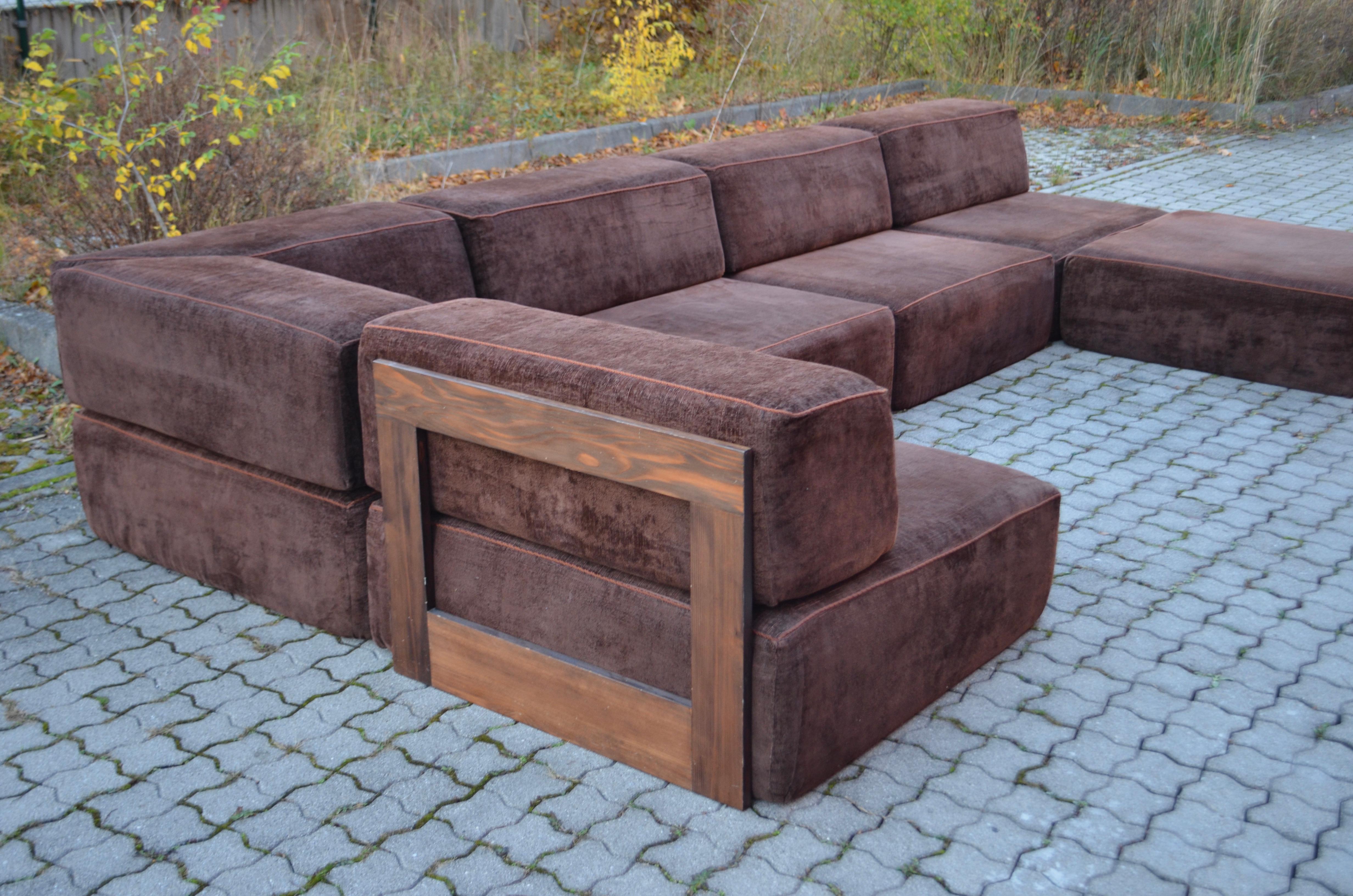 Vintage Modular Brown 1970s Sofa Living Room Suite, Germany  For Sale 9