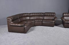 Vintage Modular Brown Leather Sofa and Armchair Set, 1980s