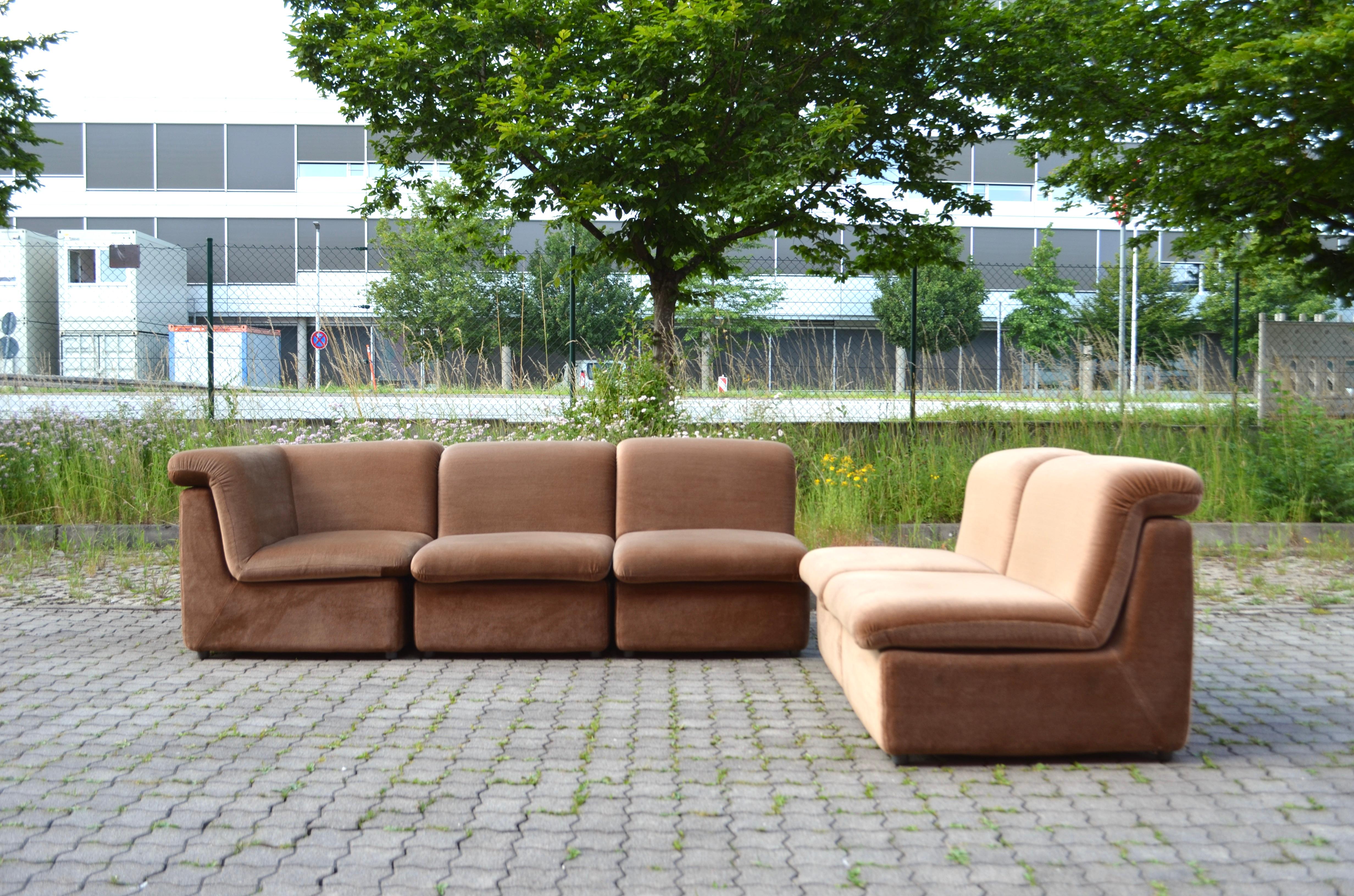 Modern Vintage Modular Brown Sectional Sofa 1970