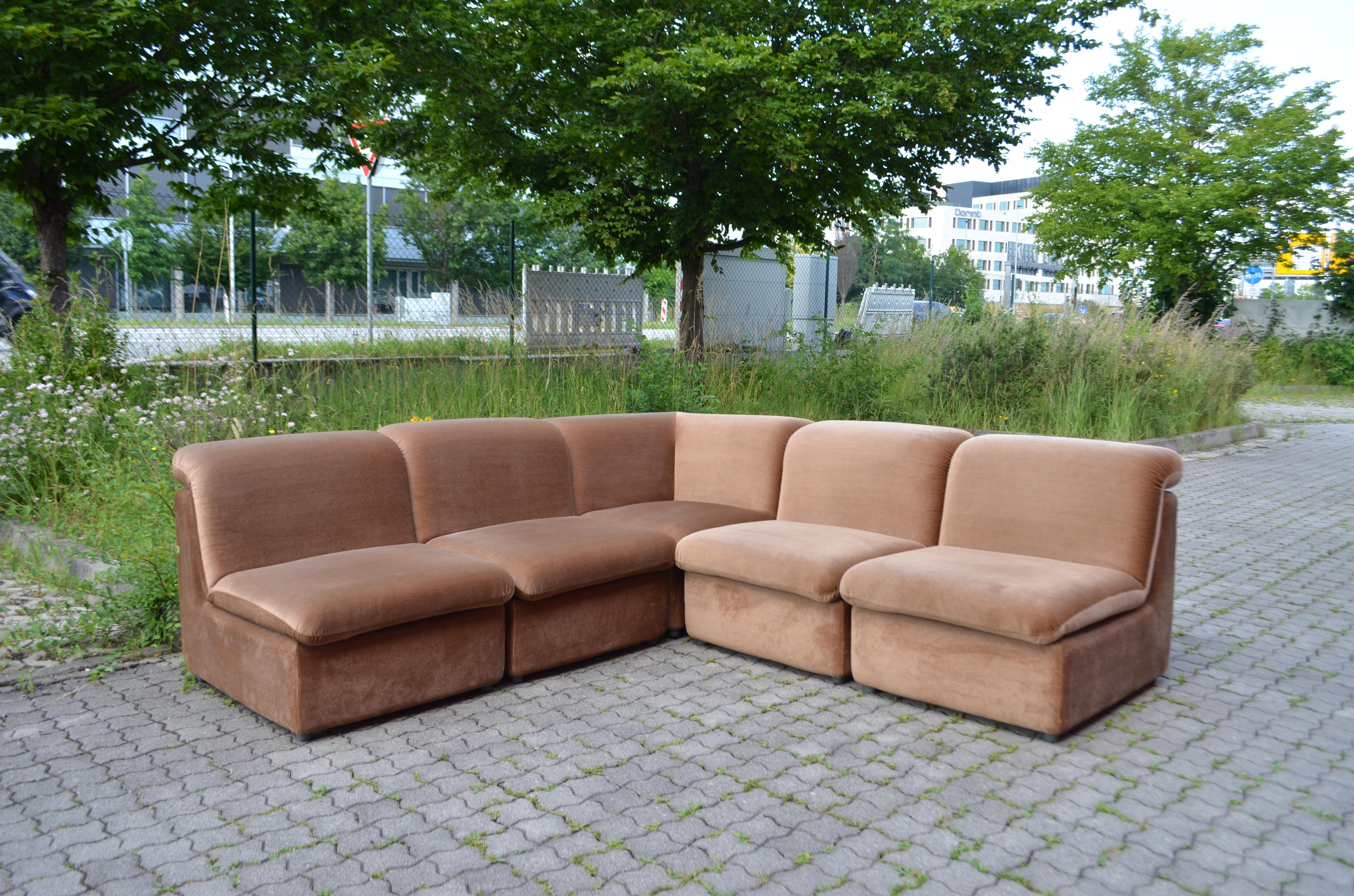 German Vintage Modular Brown Sectional Sofa 1970