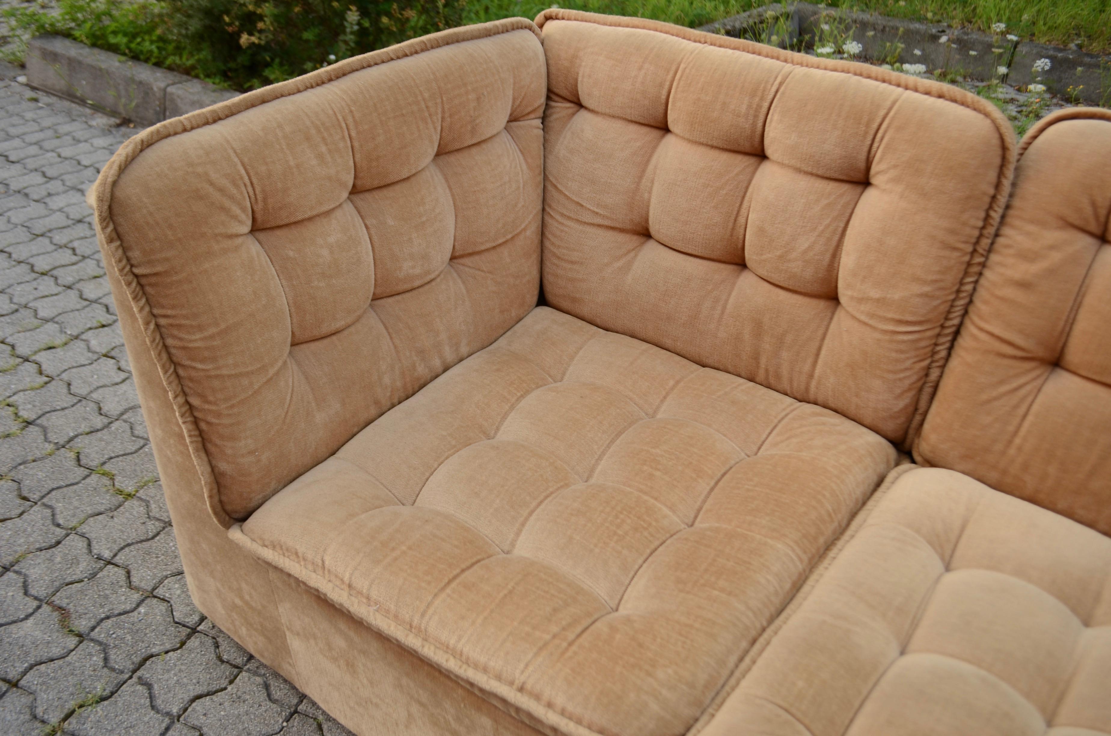 Beech Vintage Modular champagne Sectional Sofa 1970 For Sale