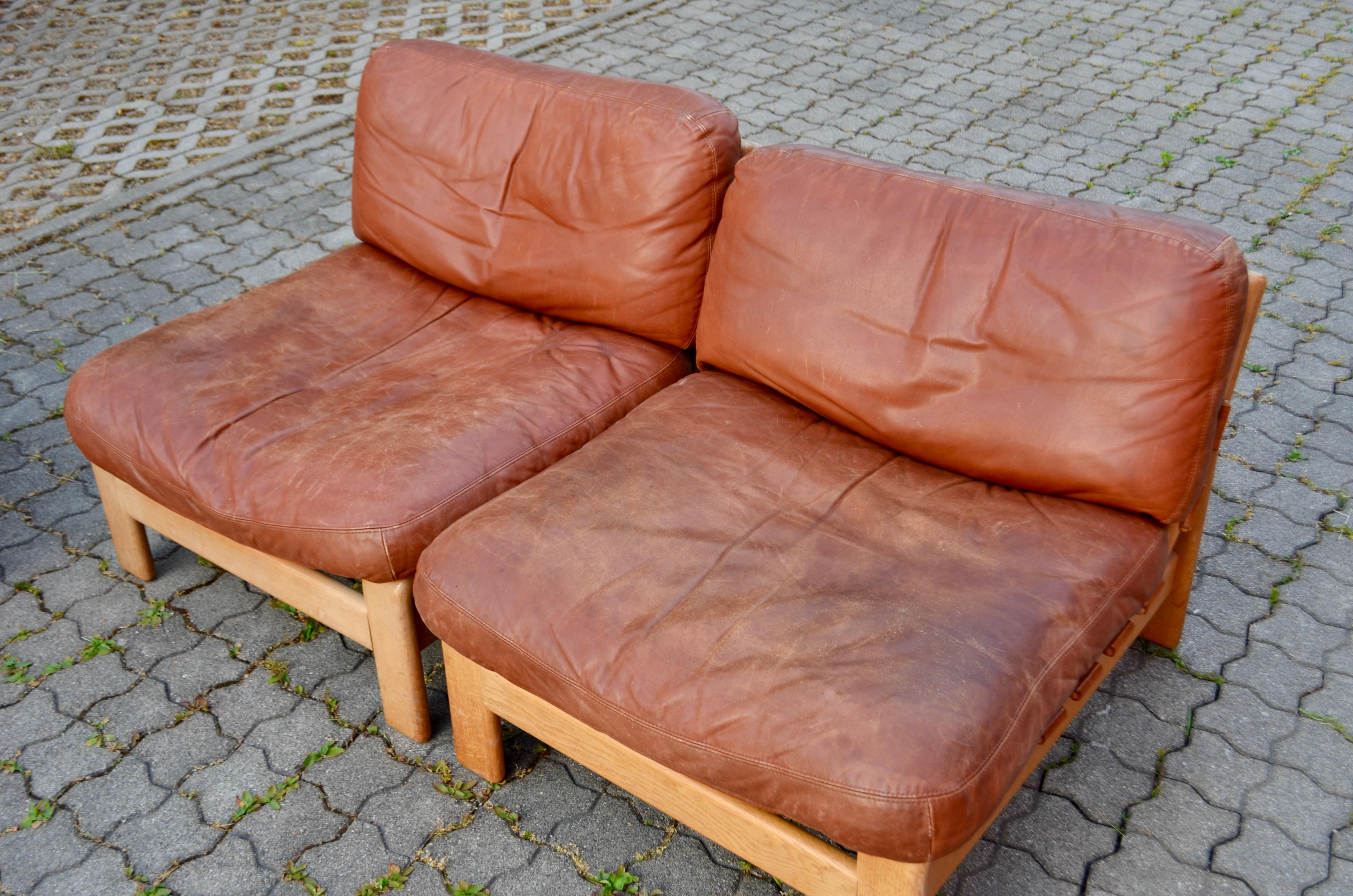 Modulares Cognacfarbenes Sattel-Leder-Sofa, Deutschland Chapo-Ära im Angebot 5