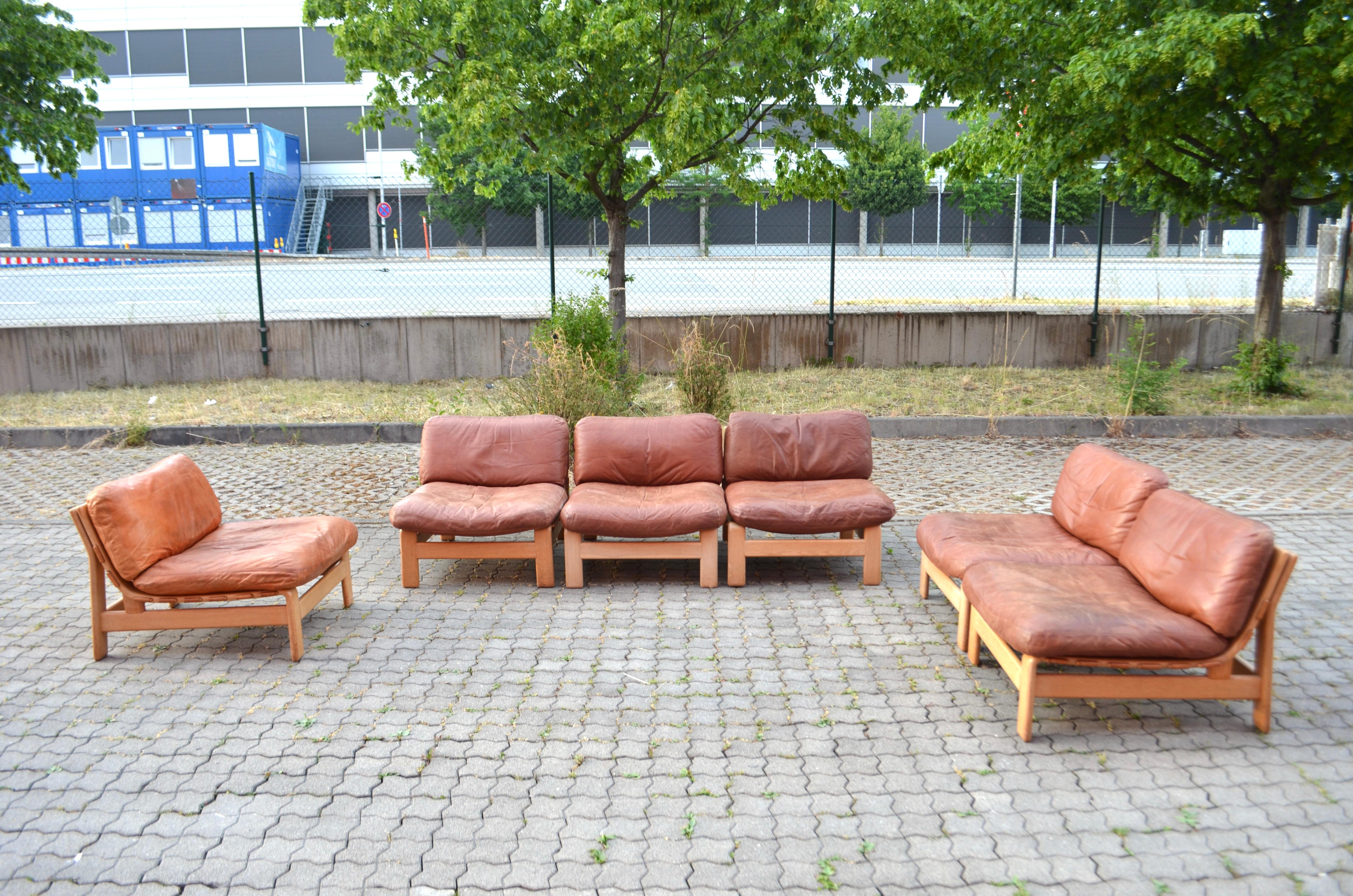 Modulares Cognacfarbenes Sattel-Leder-Sofa, Deutschland Chapo-Ära im Angebot 2
