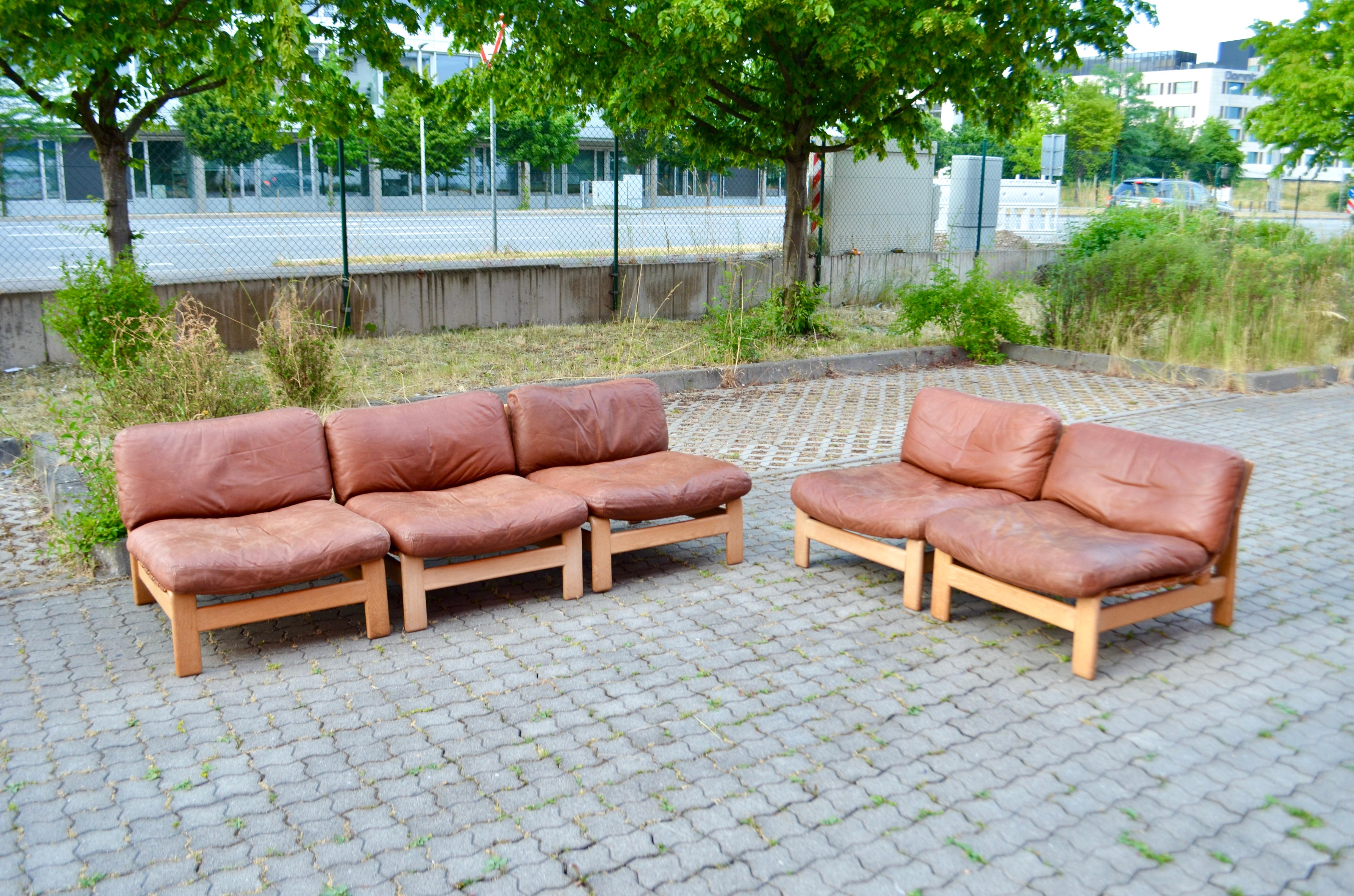 Modulares Cognacfarbenes Sattel-Leder-Sofa, Deutschland Chapo-Ära im Angebot 3