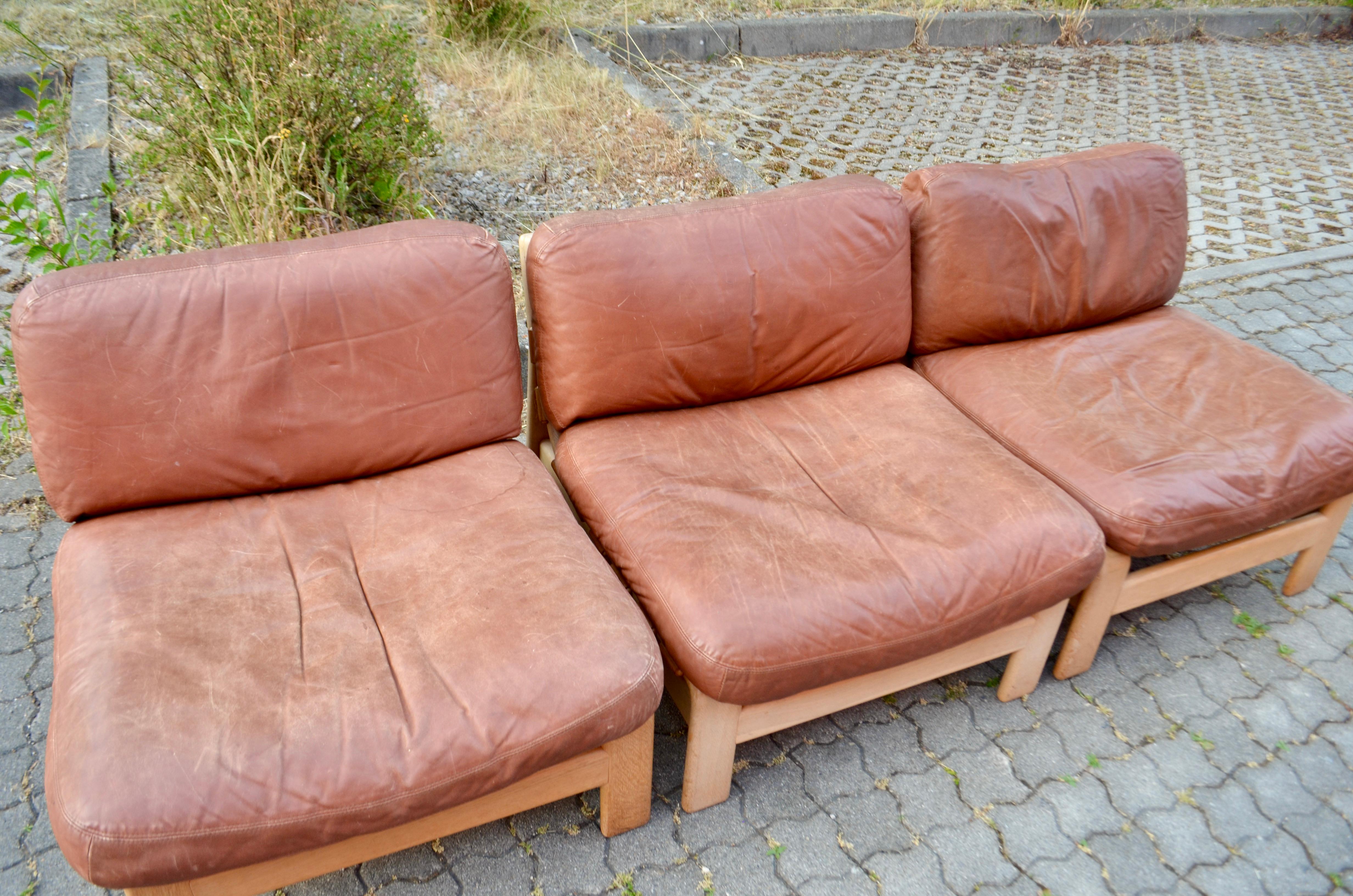 Modulares Cognacfarbenes Sattel-Leder-Sofa, Deutschland Chapo-Ära im Angebot 4