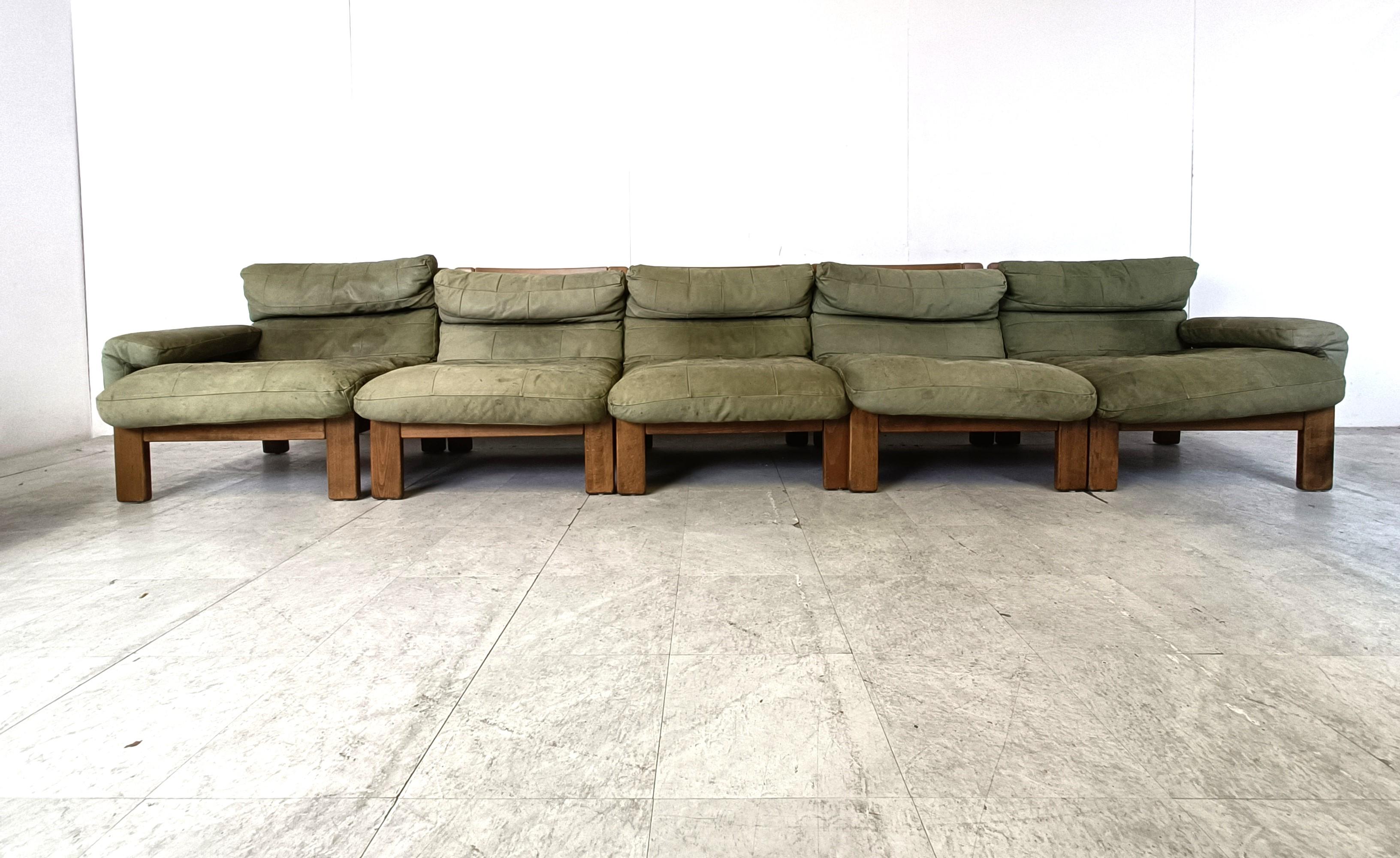 Vintage modular green leather sofa, 1960s 4