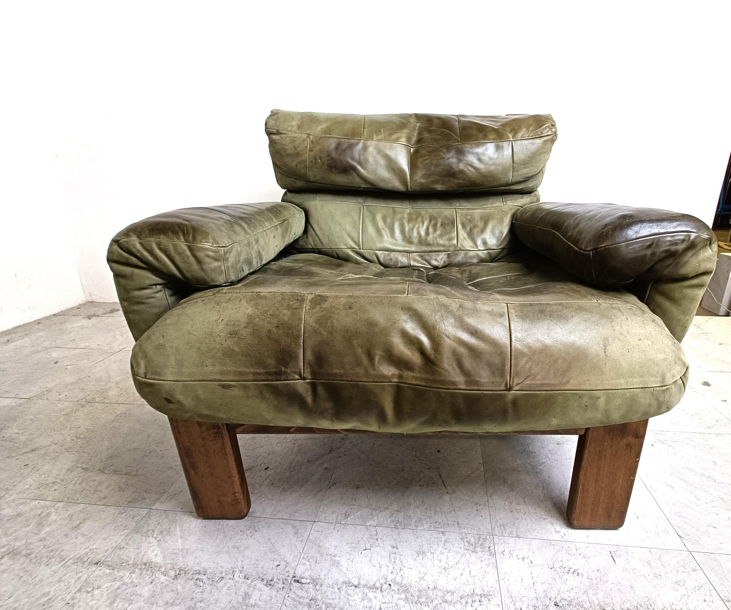 Vintage modular green leather sofa, 1960s 1